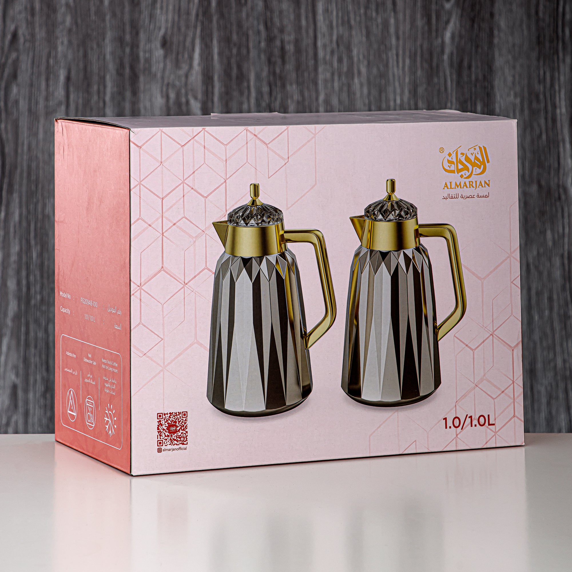 Almarjan Vacuum Flask Set - 1L + 1L, ABS, Gold, Mirror Finish | FG209AB-100 ALLG