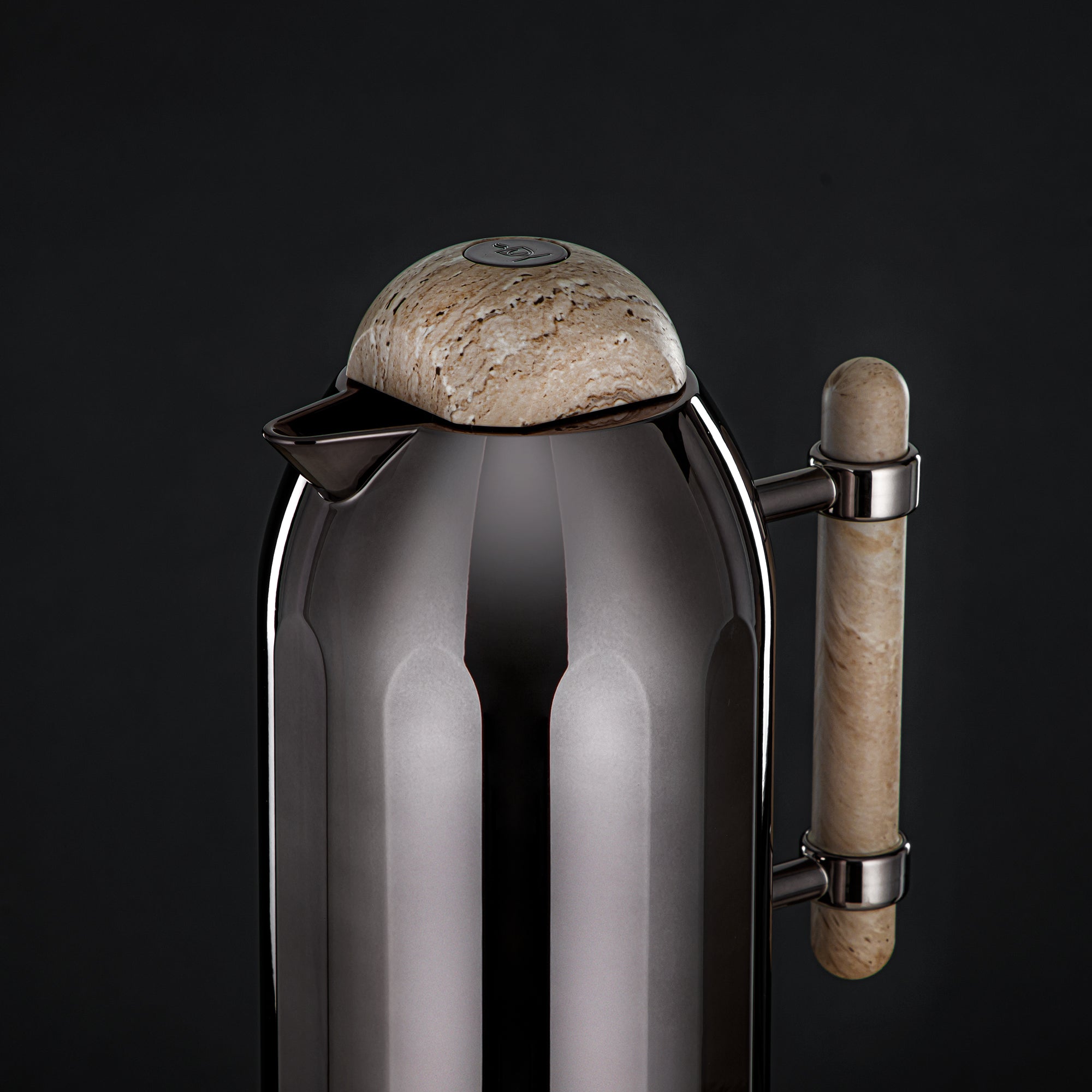 Almarjan Vacuum Flask Set Gun Black with Travertine Handle & Cover 1L + 1L (FG211-AB-100 GBL/TM) – Elegant Serving | Ramadan & Gatherings