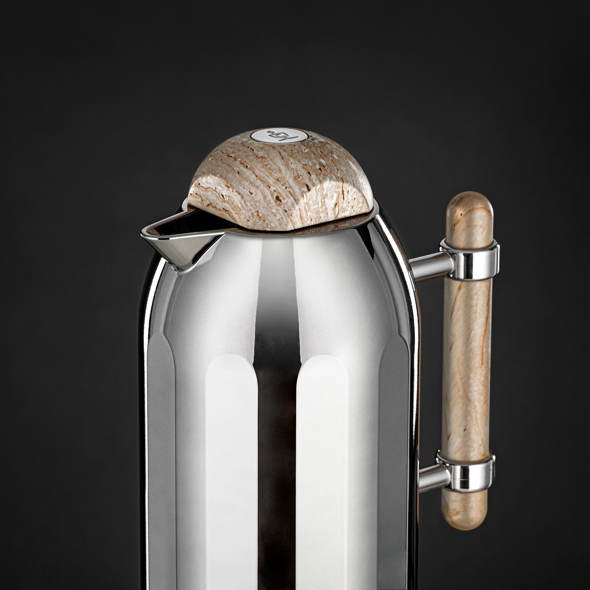 Almarjan Vacuum Flask Set Silver with Travertine Handle & Cover 1L + 1L (FG211-AB-100 MC/TM) – Elegant Serving | Ramadan & Gatherings