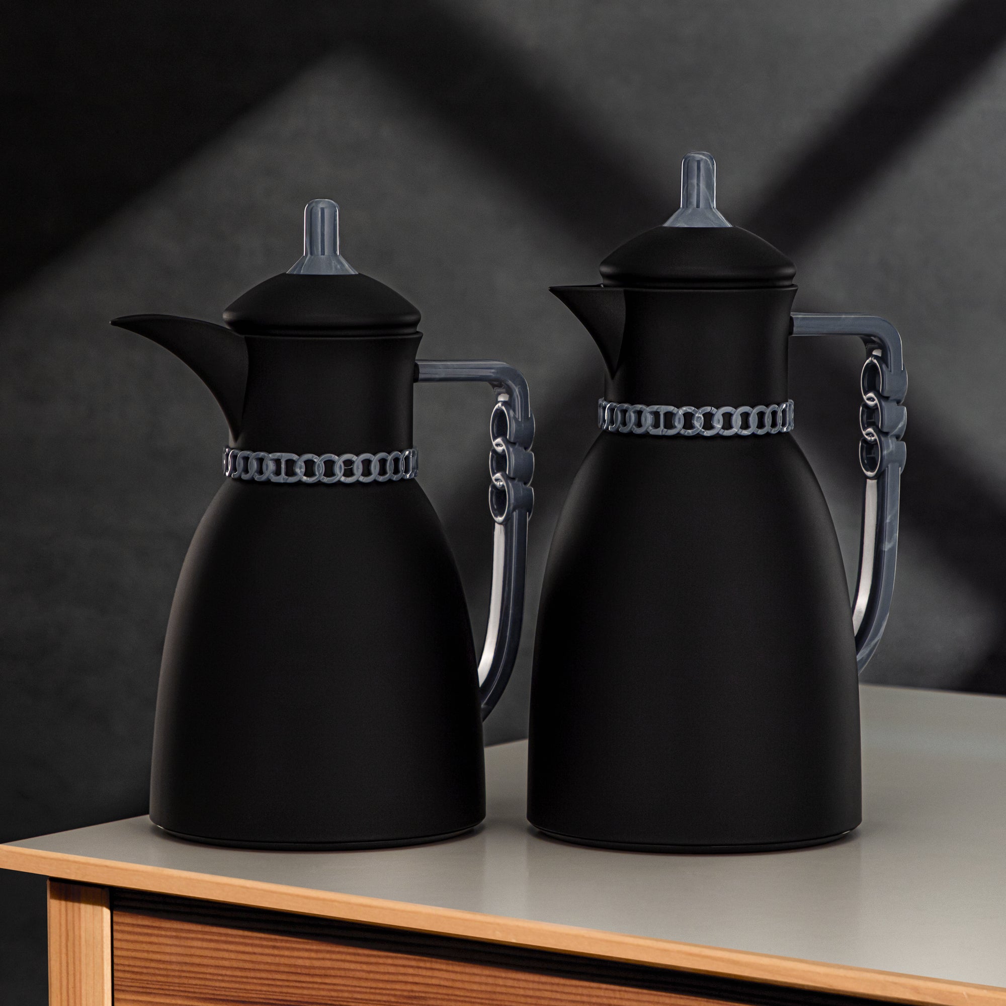 Almarjan Vacuum Flask Set 0.7L & 1L Matt Black & Grey Marble