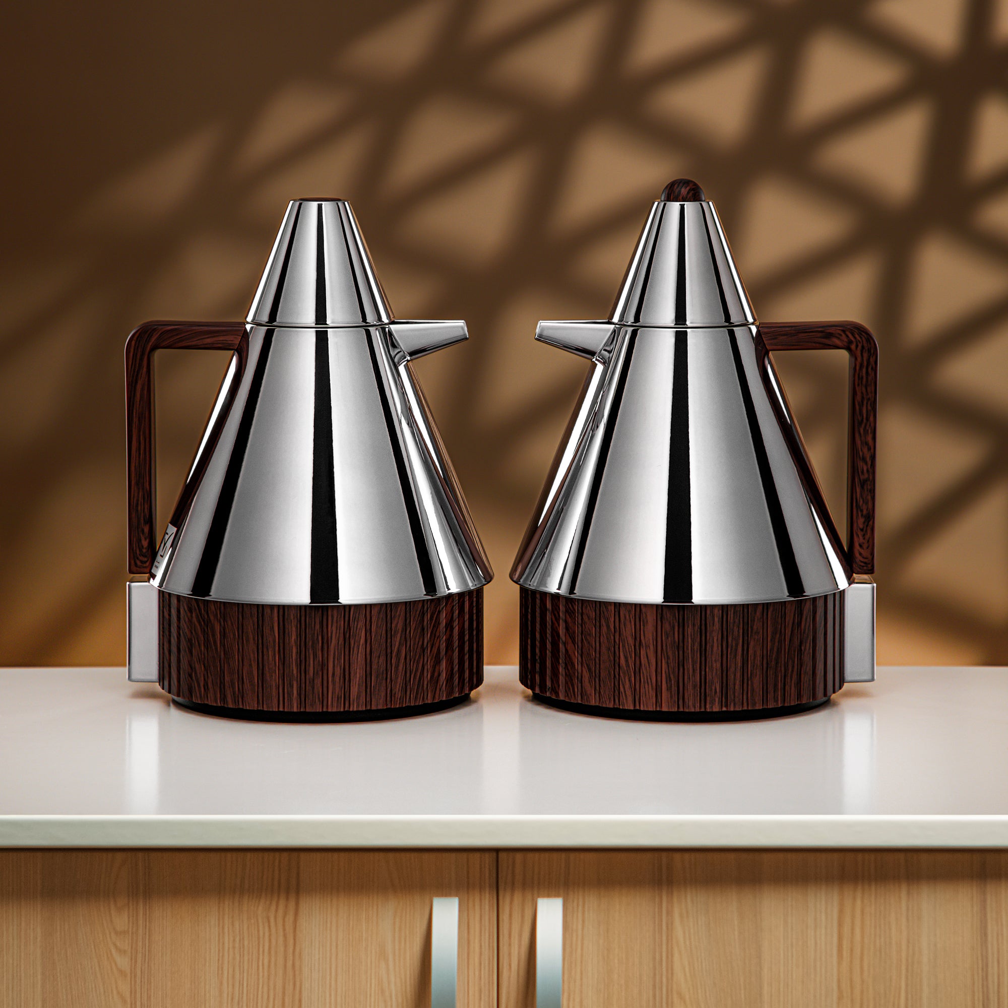 Almarjan Vacuum Flask Set 1L + 1L Silver & Dark Wood