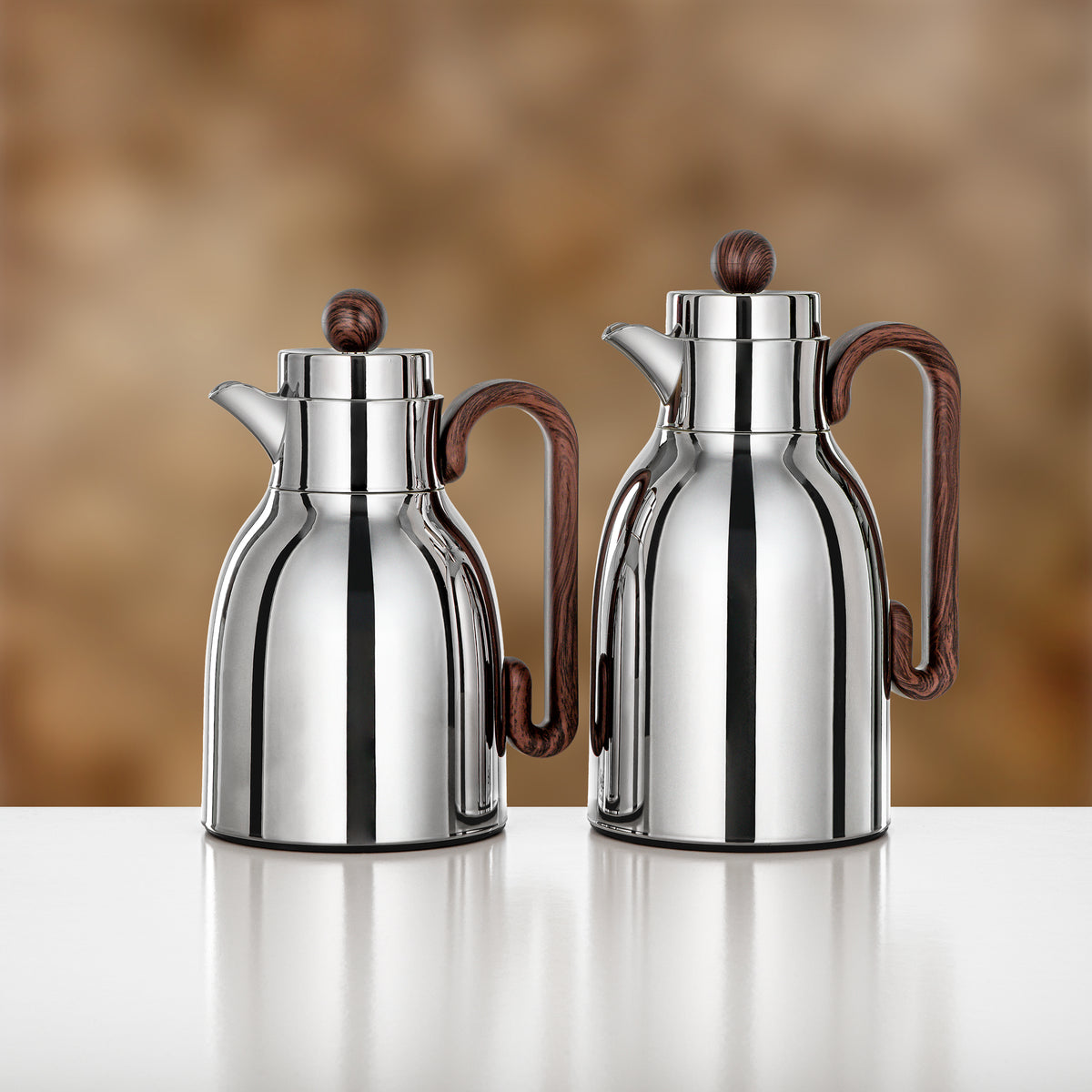 Almarjan 2 Pieces Vacuum Flask Set, Silver & Dark Wood