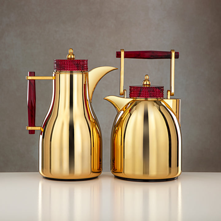 Almarjan 2 Pieces Vacuum Flask Set Gold & Red Marble - FG804 AB-100 RMR/G