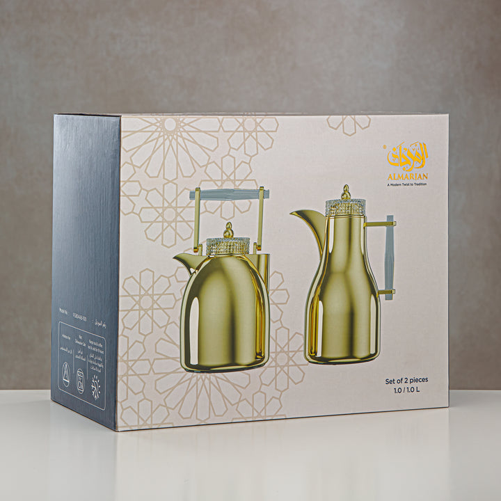 Almarjan 2 Pieces Vacuum Flask Set Gold & Transparent - FG804 AB-100 TR/G