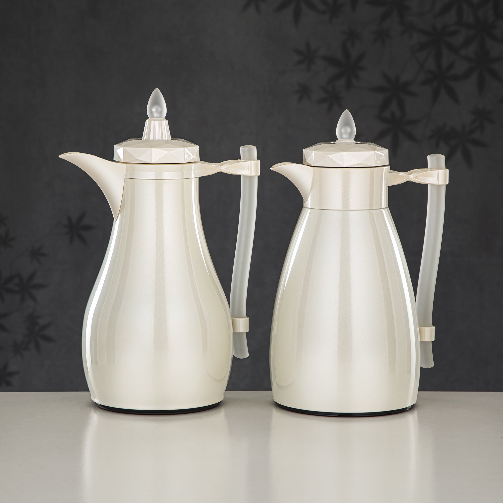 Almarjan Vacuum Flask Set, Push Button - 1L + 1L, Pearl White & Frost (FG806AB-100 PW/FA) - Tea & Coffee Tradition