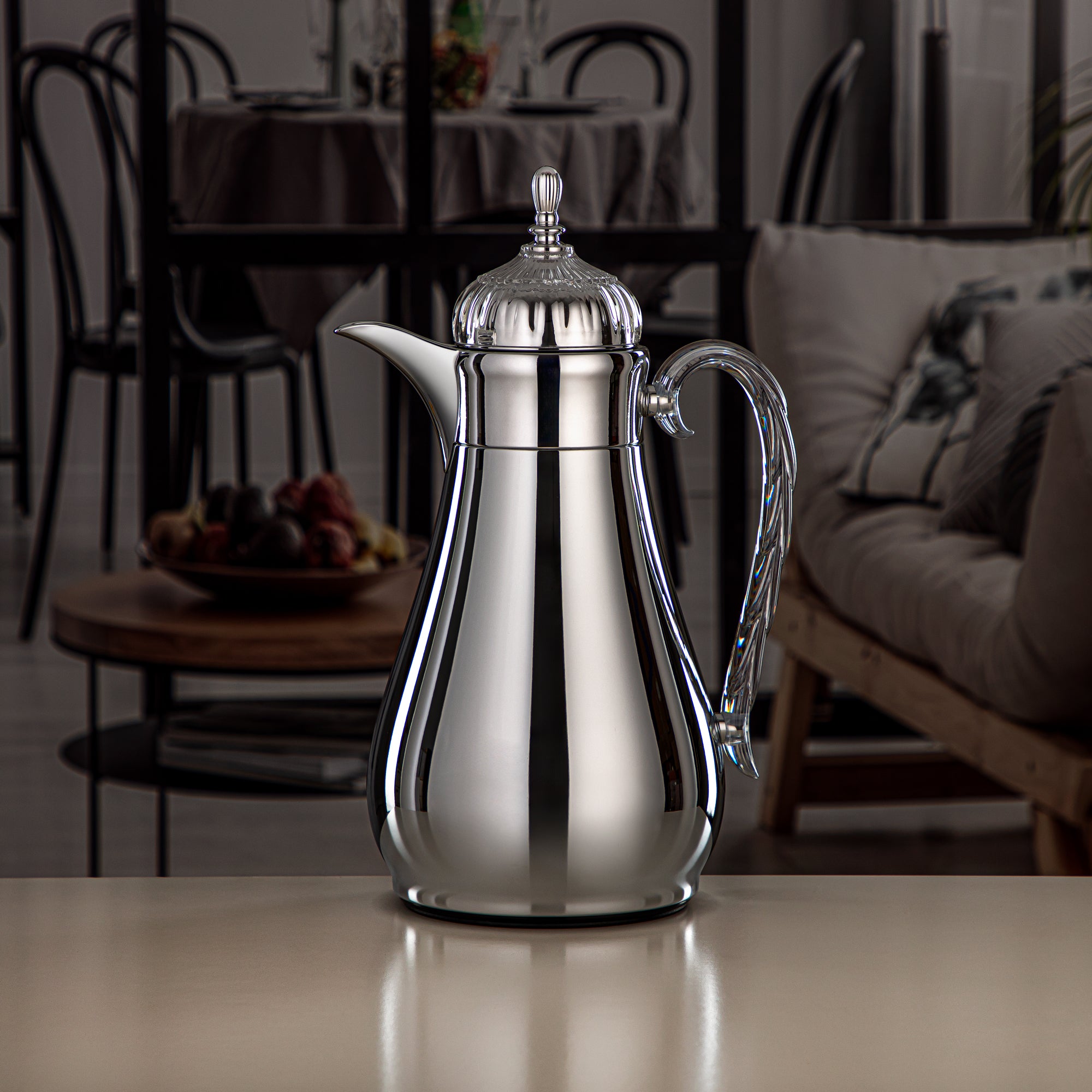 Almarjan Vacuum Flask Set, Push Button, 0.7L + 1L, Silver & Transparent (FG810-070/100 C/TR) - Elegant Vacuum Flask Sets