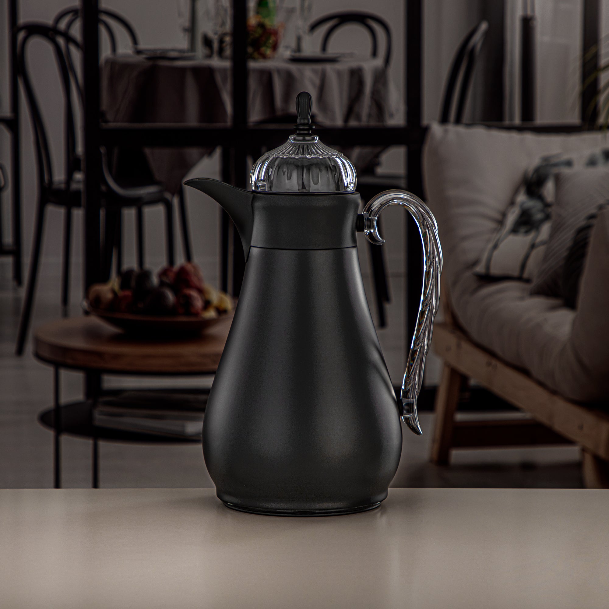 Almarjan Vacuum Flask Set, Push Button, 0.7L + 1L, Matt Black & Transparent (FG810-070/100 MBL/TR) - Elegant Vacuum Flask Sets