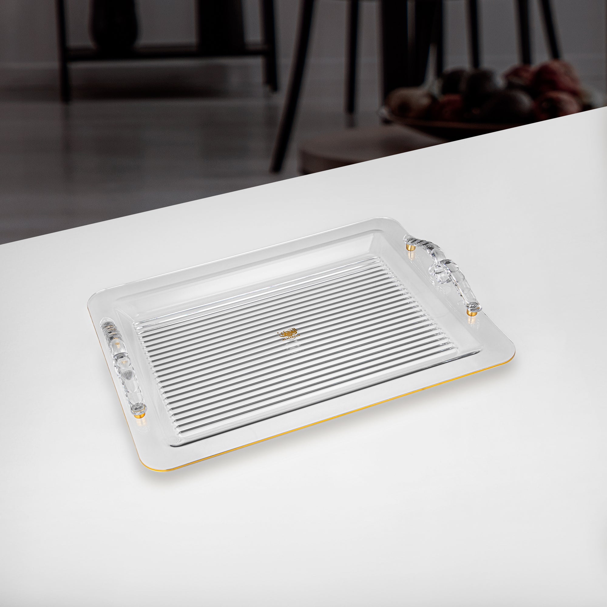 Almarjan Serving Tray 45CM, Acrylic, Gold & Transparent Handle (FG810T-450 ALLG) - Elegant Serveware