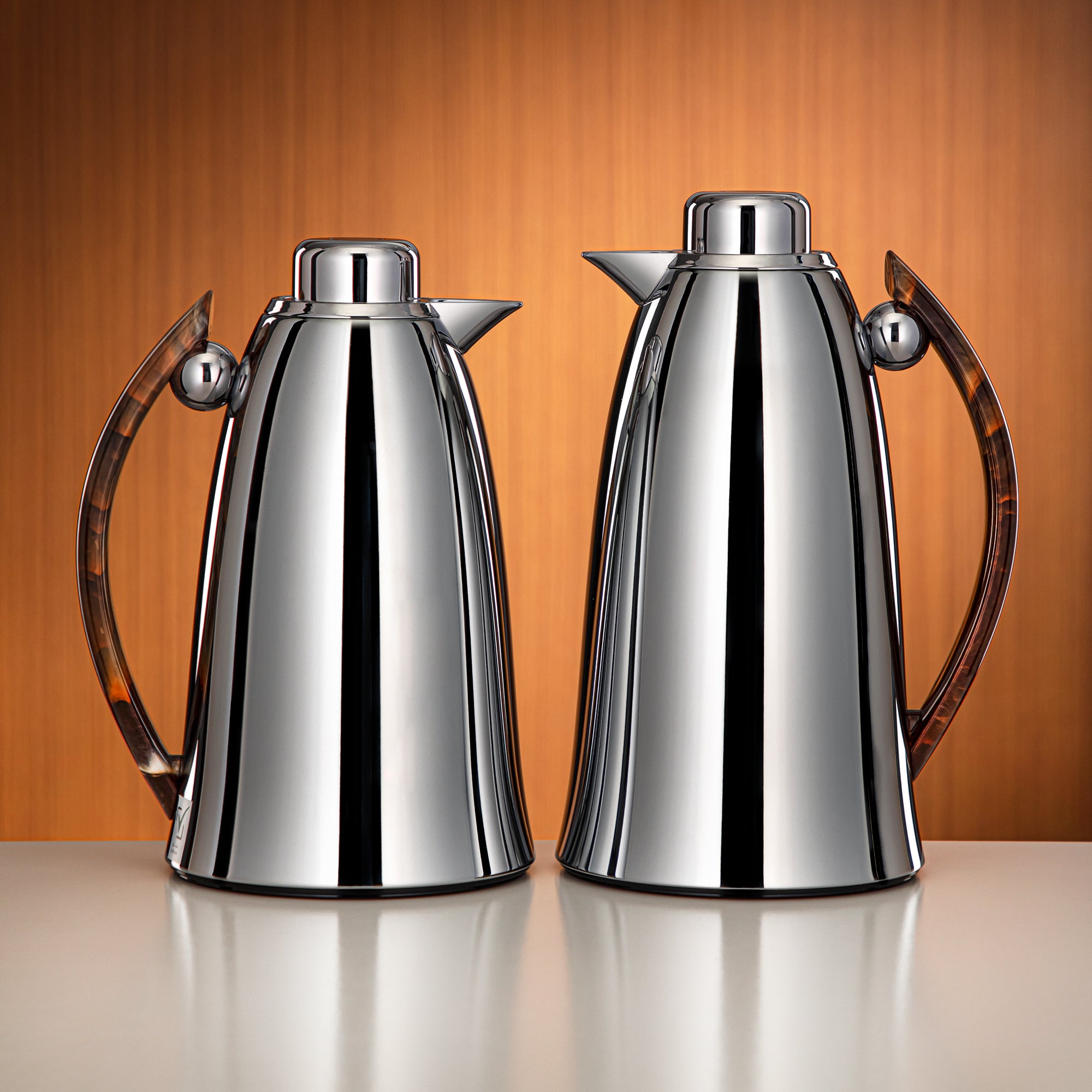 Almarjan Vacuum Flask Set 0.7L & 1L Silver & Brown Marble