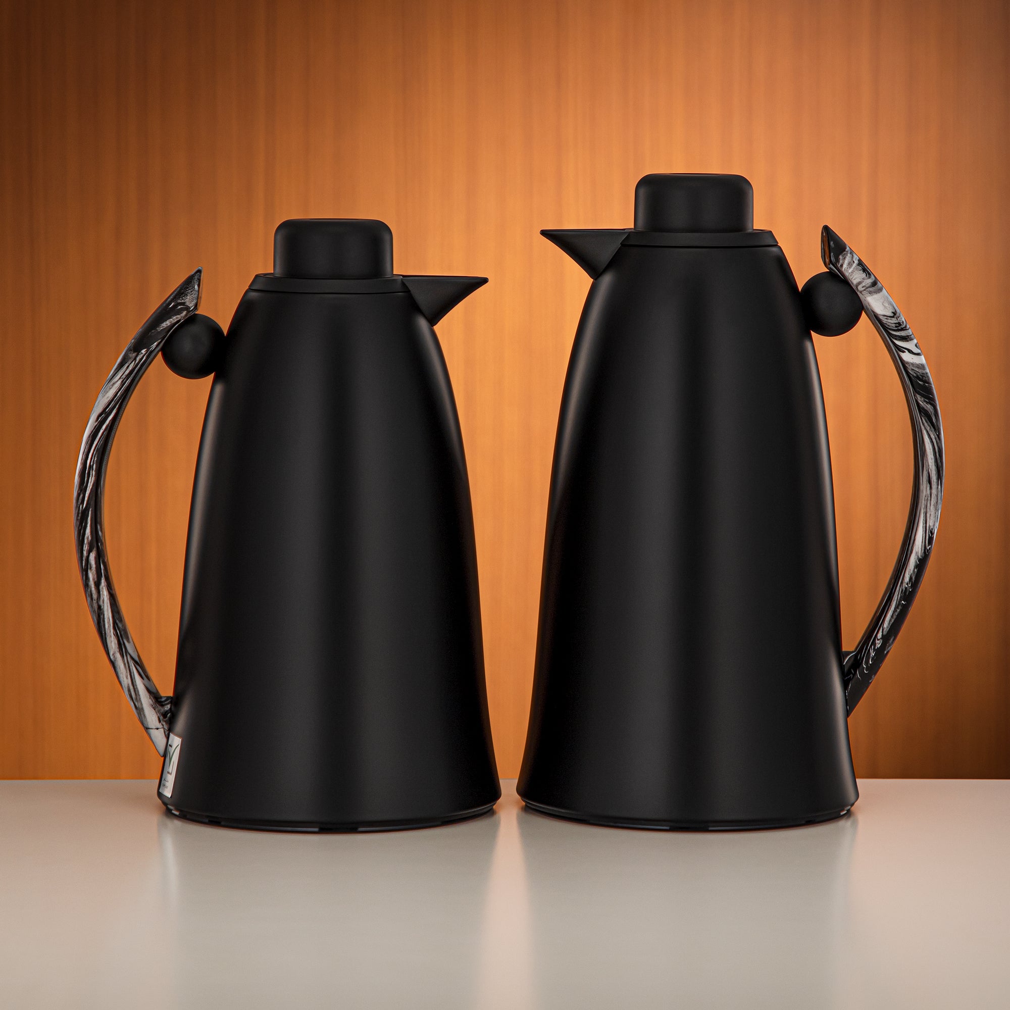 Almarjan Vacuum Flask Set 0.7L & 1L Matt Black & Black Marble