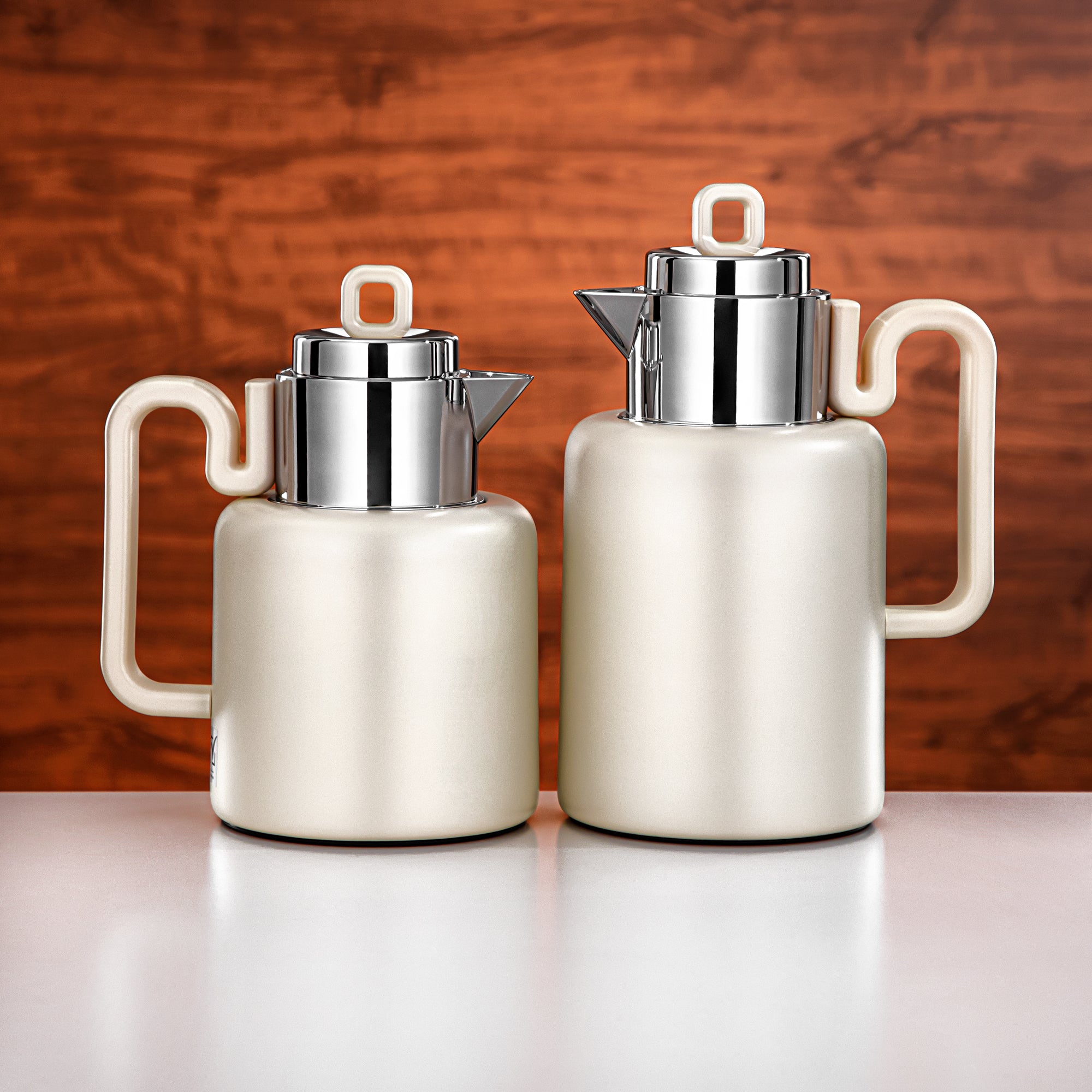 Almarjan Vacuum flask Set 0.5 liter + 1 liter matt pearl white & silver (FG815-050/100 MPW/MC)