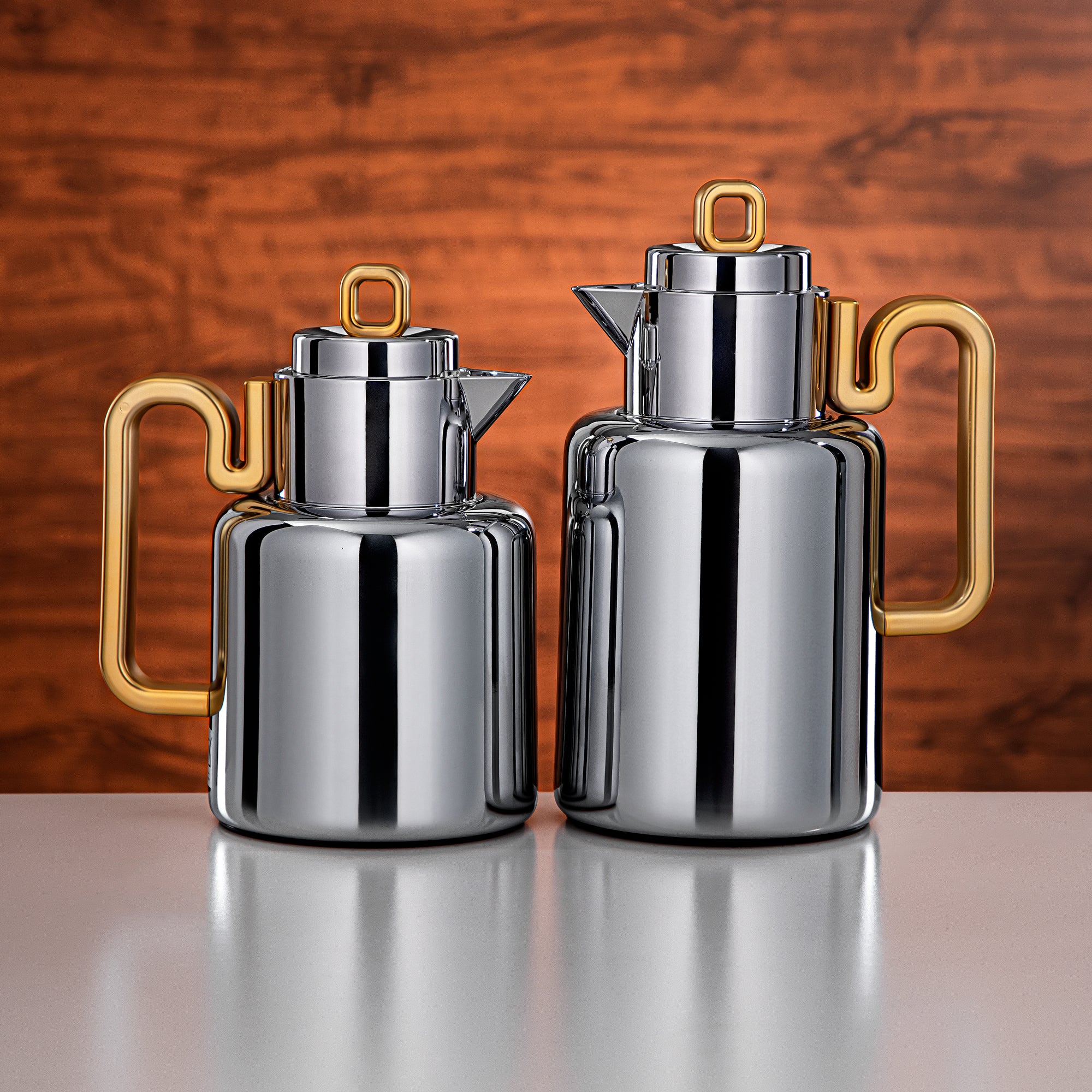 Almarjan Vacuum flask Set 0.5 liter + 1 liter silver & matt gold (FG815-050/100 MC/MG)