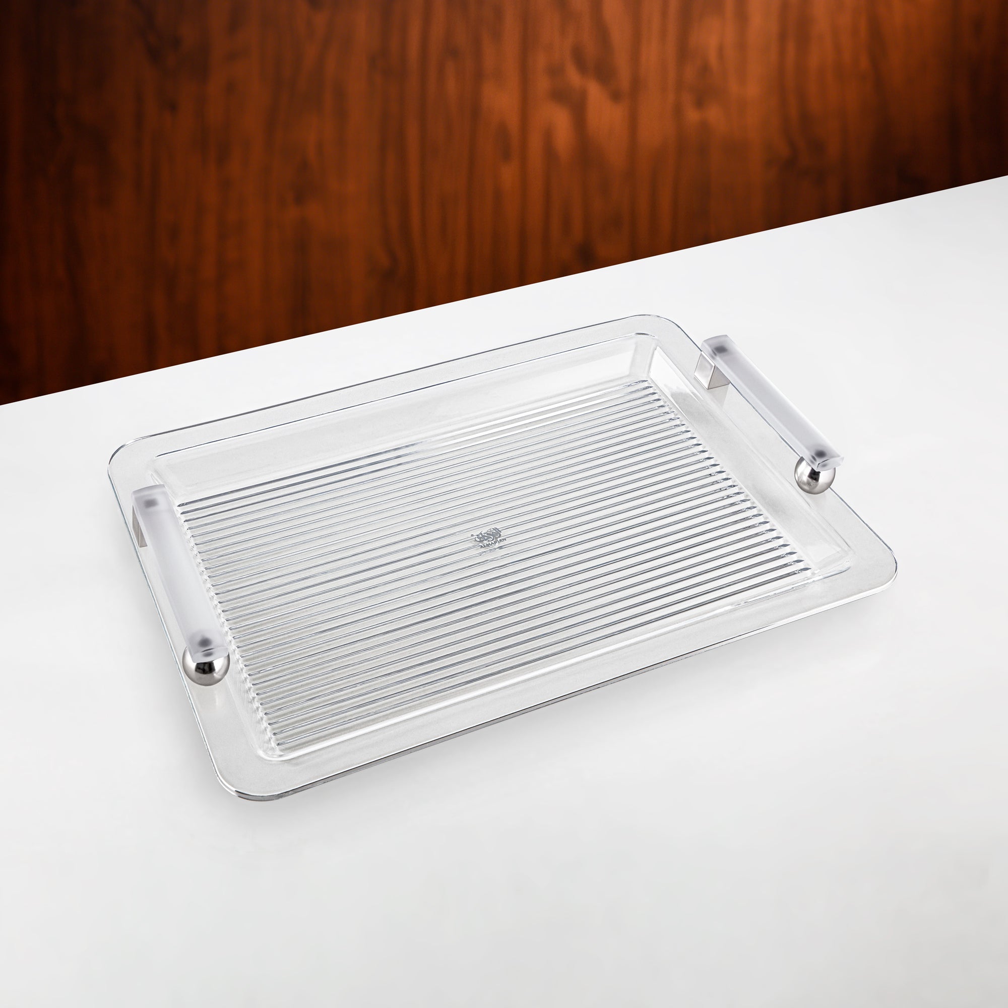 Almarjan Serving Tray 50cm Matt Nickel & Frost