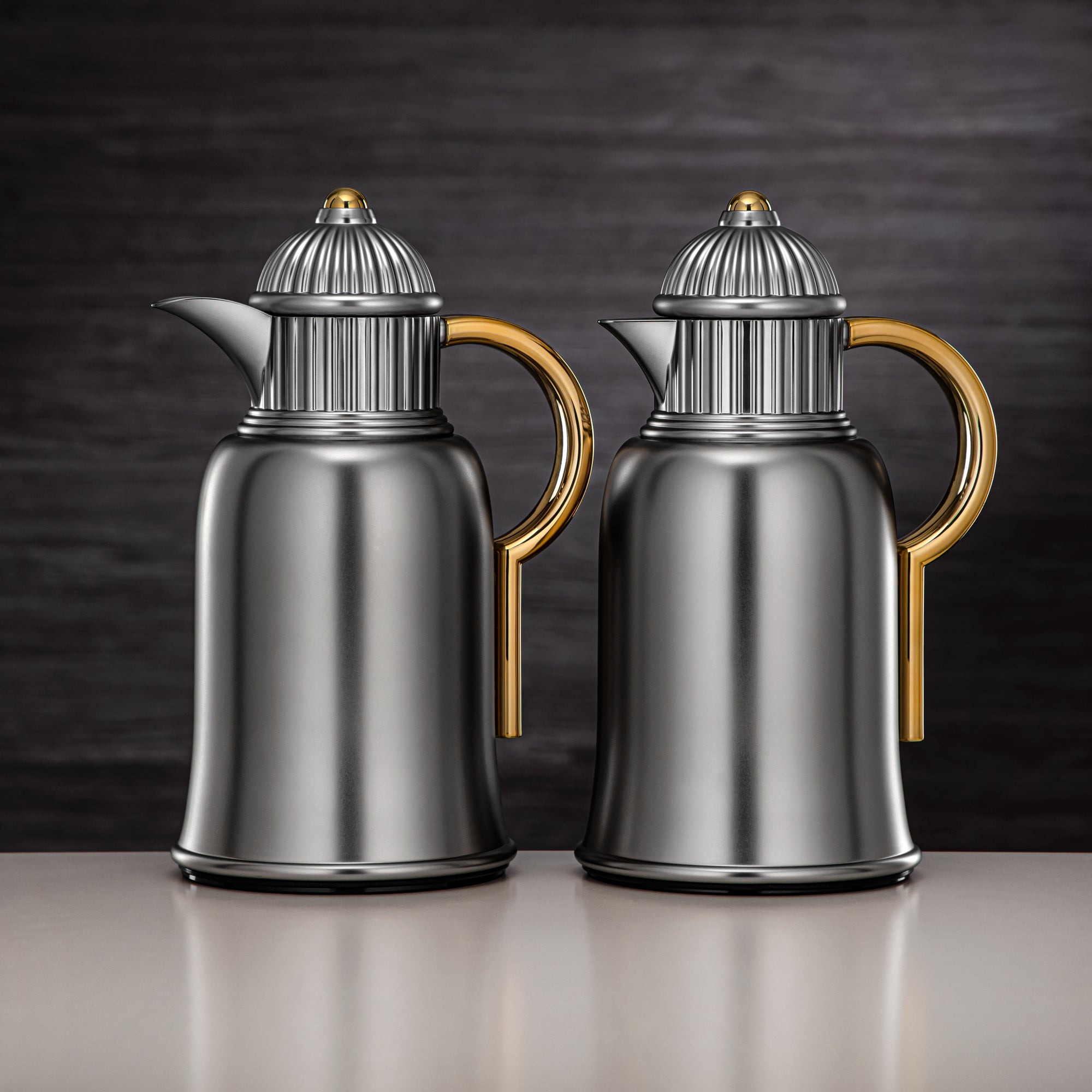 Almarjan Vacuum Flask Set 1L + 1L Matt Nickel & Gold