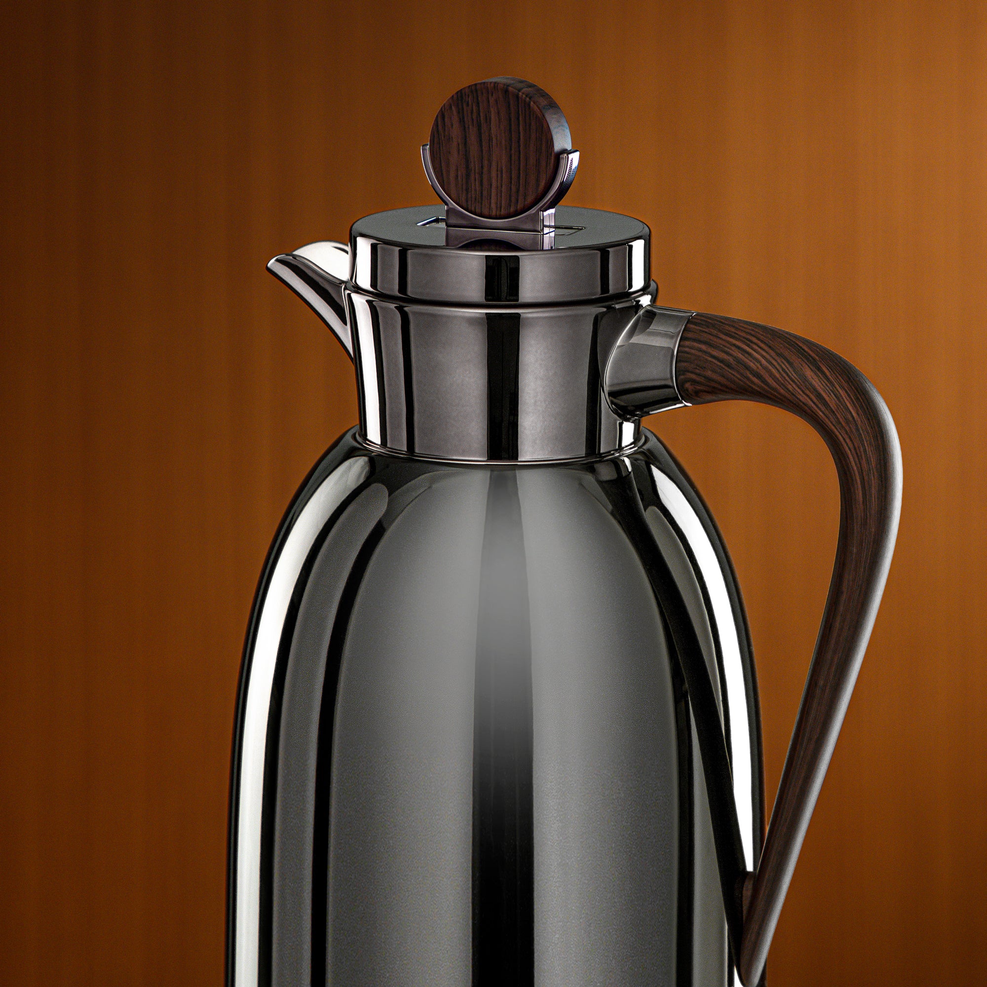 Almarjan Vacuum Flask 0.7L Gun Black & Dark Wood
