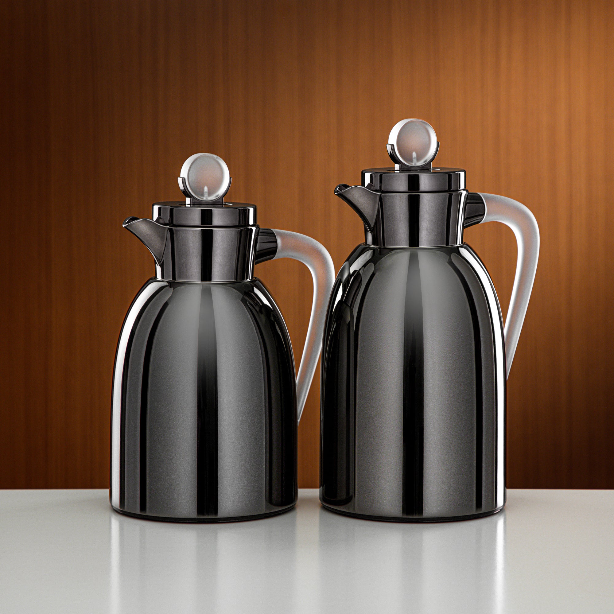 Almarjan Vacuum Flask Set 2 Pieces 1L & 1.3L Gun Black & Frost