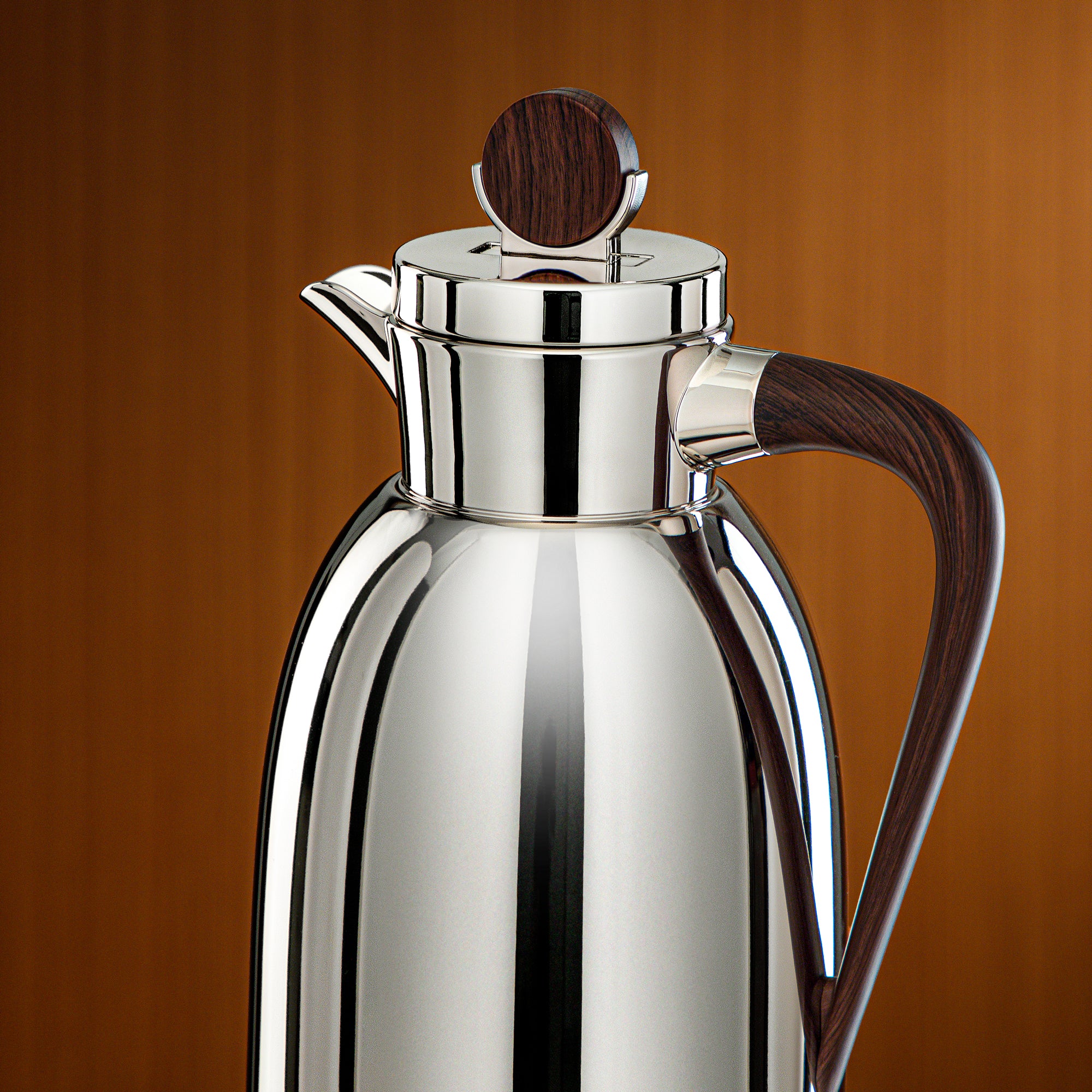 Almarjan Vacuum Flask 1L Nickel & Dark Wood