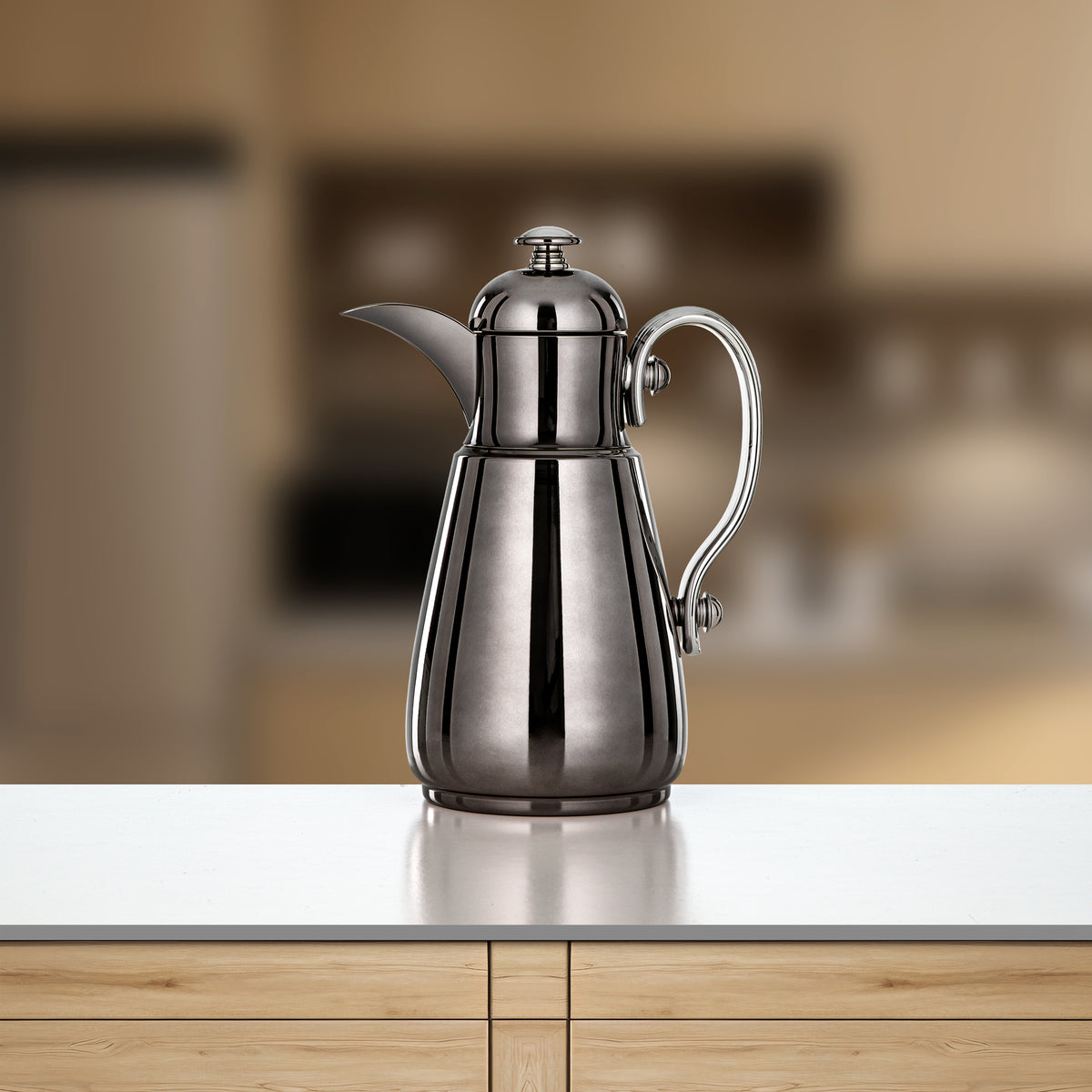Almarjan Double Wall Vacuum Flask 1 Lit, Gun Black & Silver