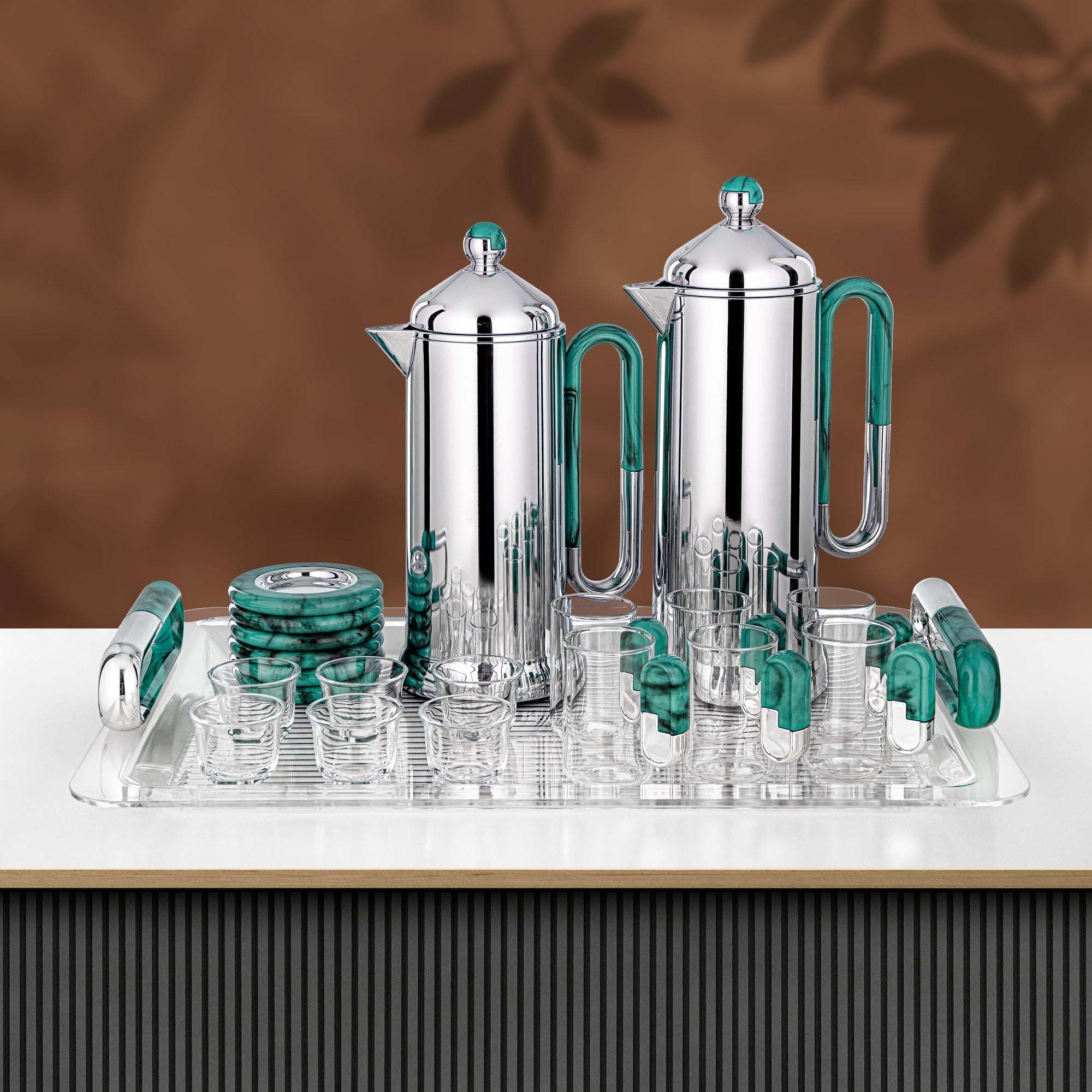 Almarjan 21 Pieces Tea & Coffee Serving Set, Silver & Tiffany Marble