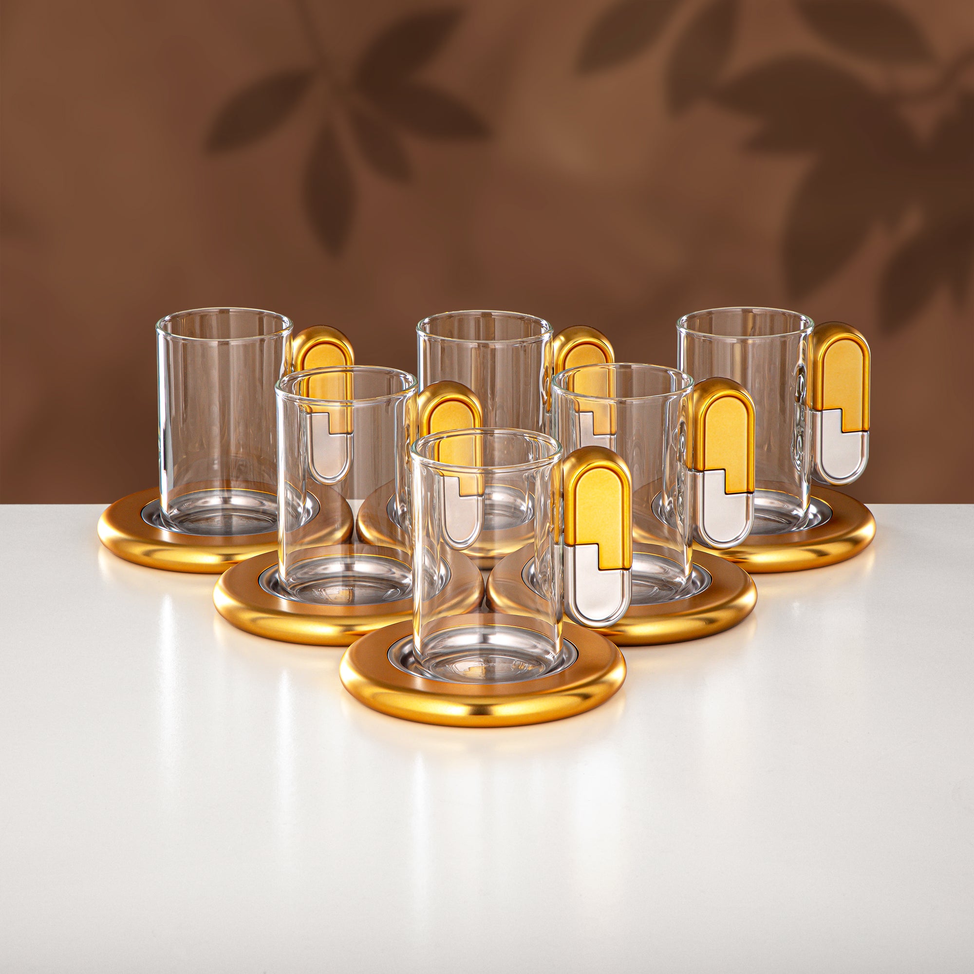 Almarjan 18 Pieces Tea & Coffee Set, Matt Nickel & Matt Gold