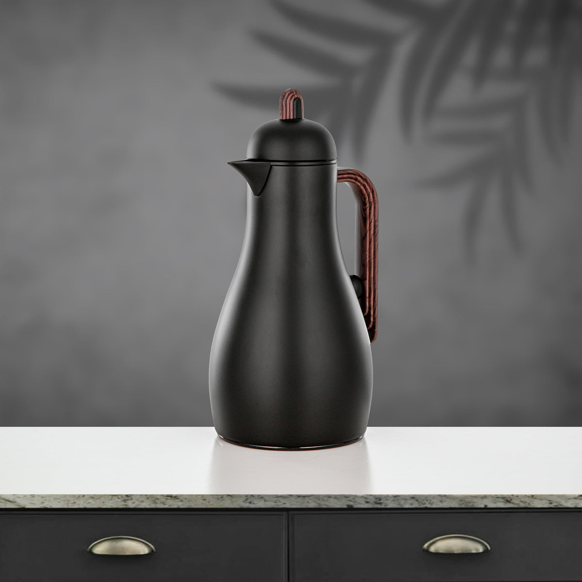 Almarjan 2 Pieces Vacuum Flask Set, Black & Dark Wood