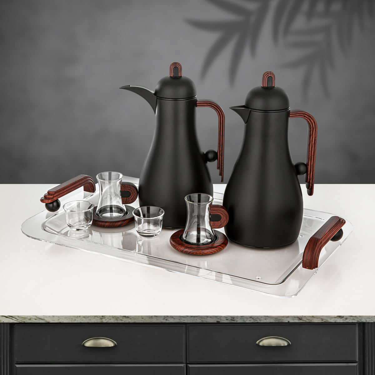 Almarjan 21 Pieces Serving Set, Black & Dark Wood