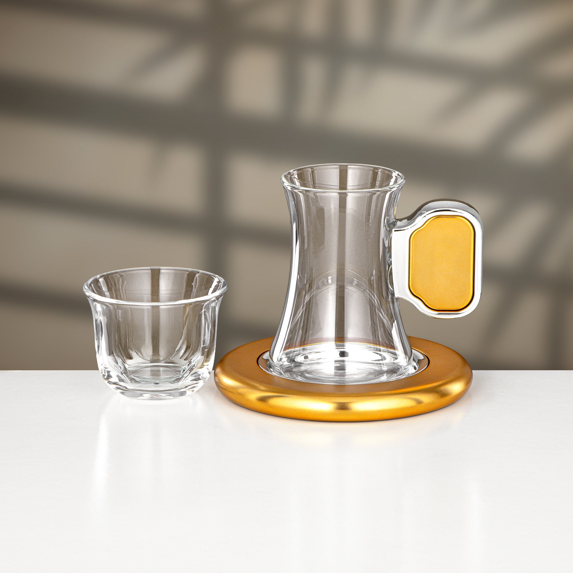 Almarjan 21 Pieces Tea & Coffee Set, Brushed Silver & Matt Gold