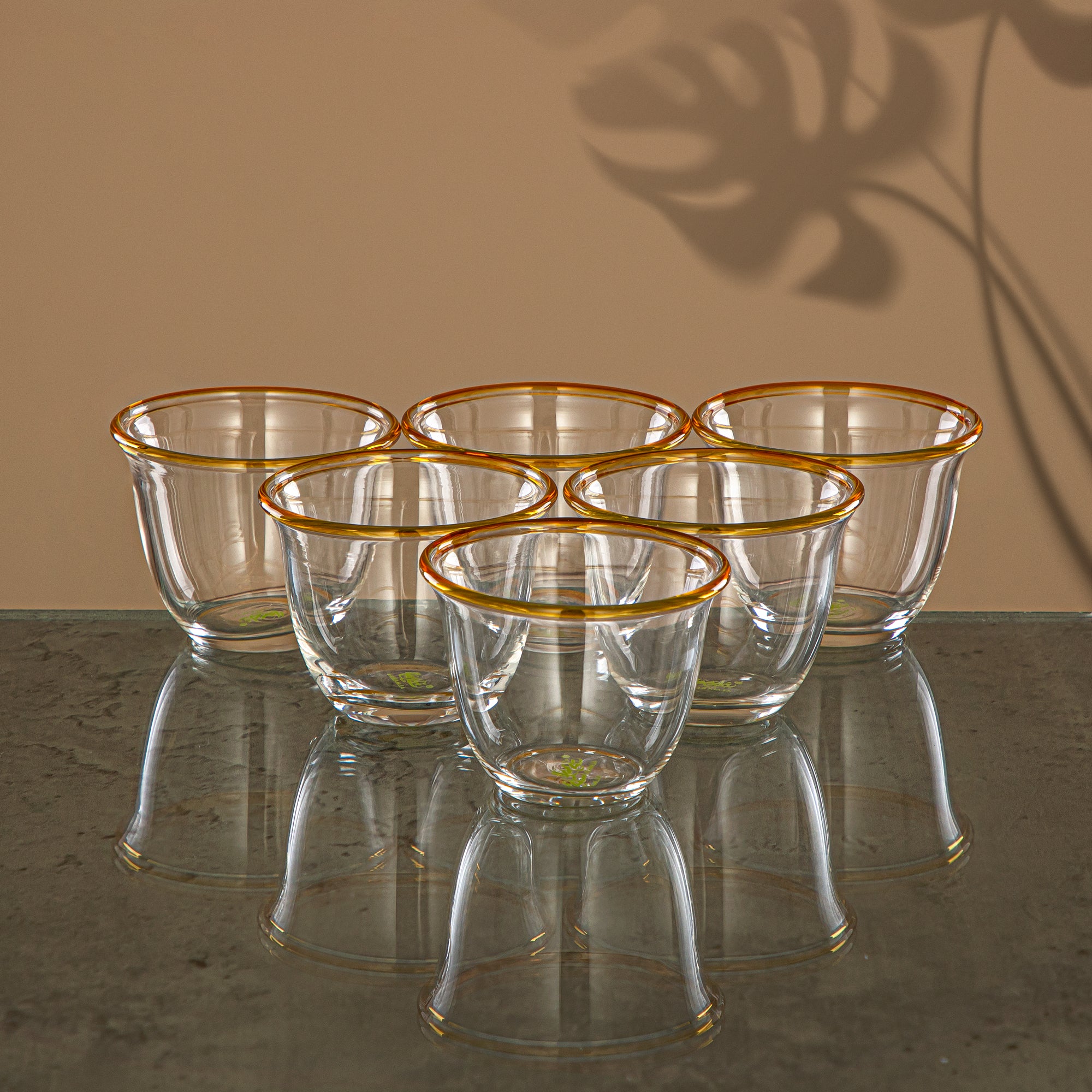 Almarjan Tea & Coffee Set 18 Pieces, Borosilicate Glass, Clear & Amber (GLS0010112) - Serving Tea & Coffee