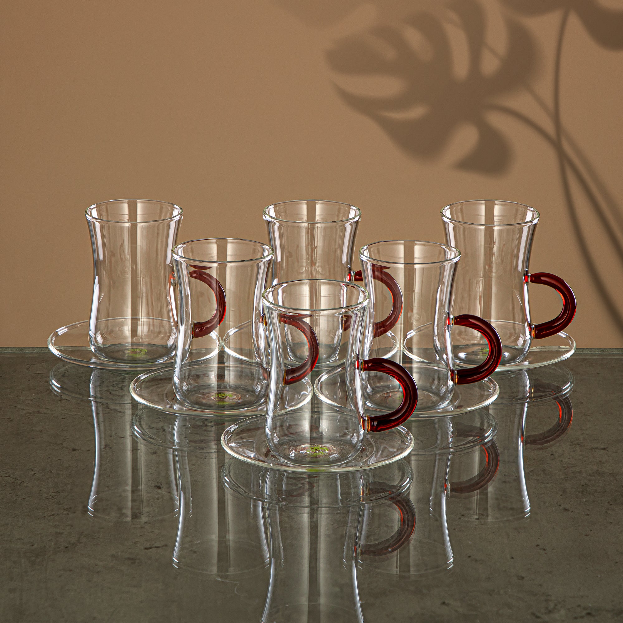 Almarjan Tea & Coffee Set 18 Pieces, Borosilicate Glass, Clear & Amber (GLS0010112) - Serving Tea & Coffee