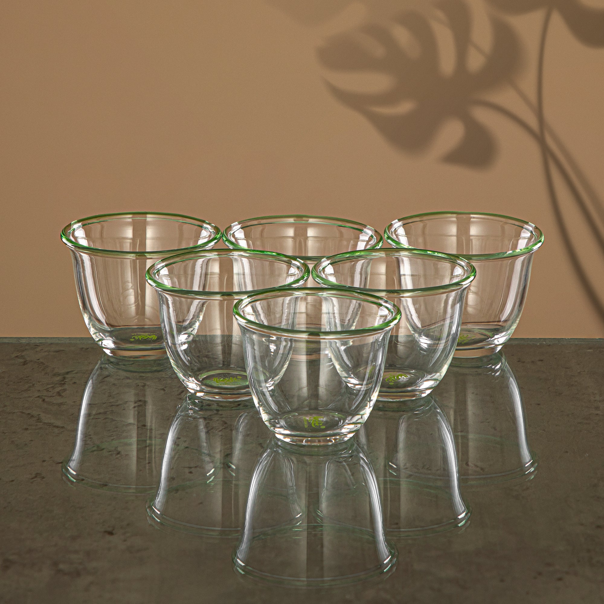 Almarjan Tea & Coffee Set 18 Pieces, Borosilicate Glass, Clear & Green (GLS0010113) - Serving Tea & Coffee