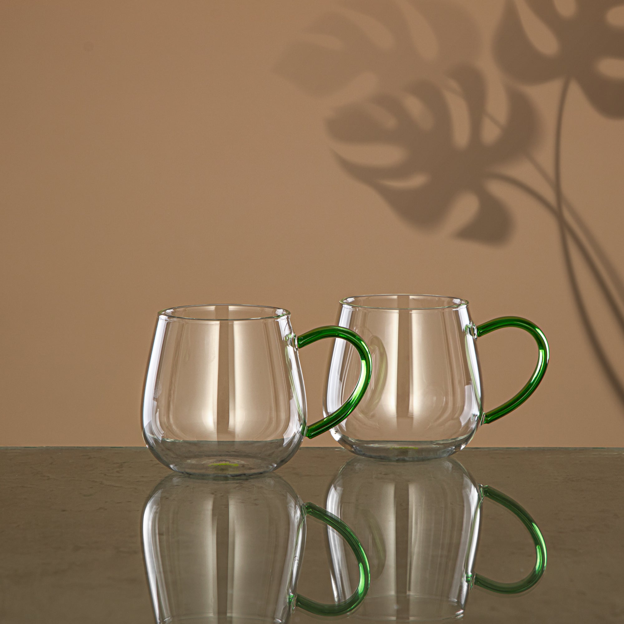 Almarjan Café Latte Cup Set 2 Pieces, Borosilicate Glass, 220ML, Clear & Green (GLS0010122) - Elegant Serveware