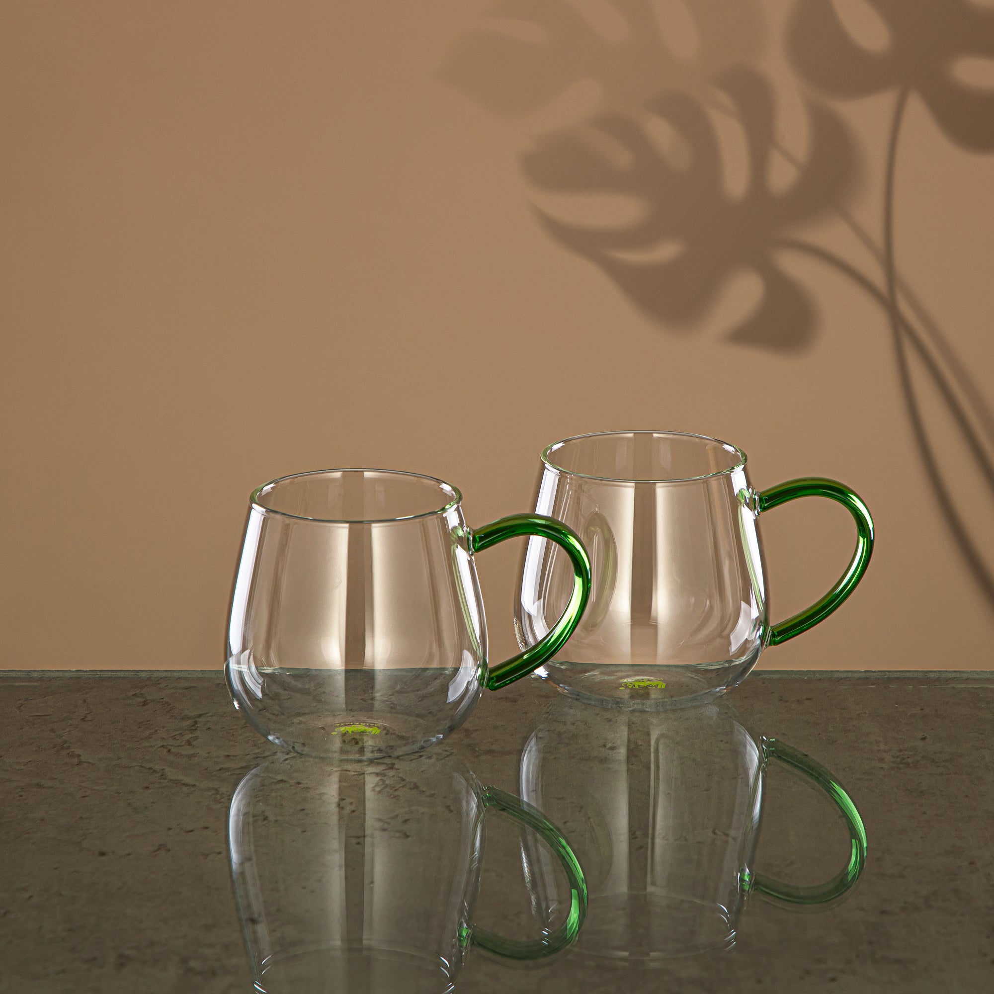 Almarjan Café Latte Cup Set 2 Pieces, Borosilicate Glass, 220ML, Clear & Green (GLS0010122) - Elegant Serveware