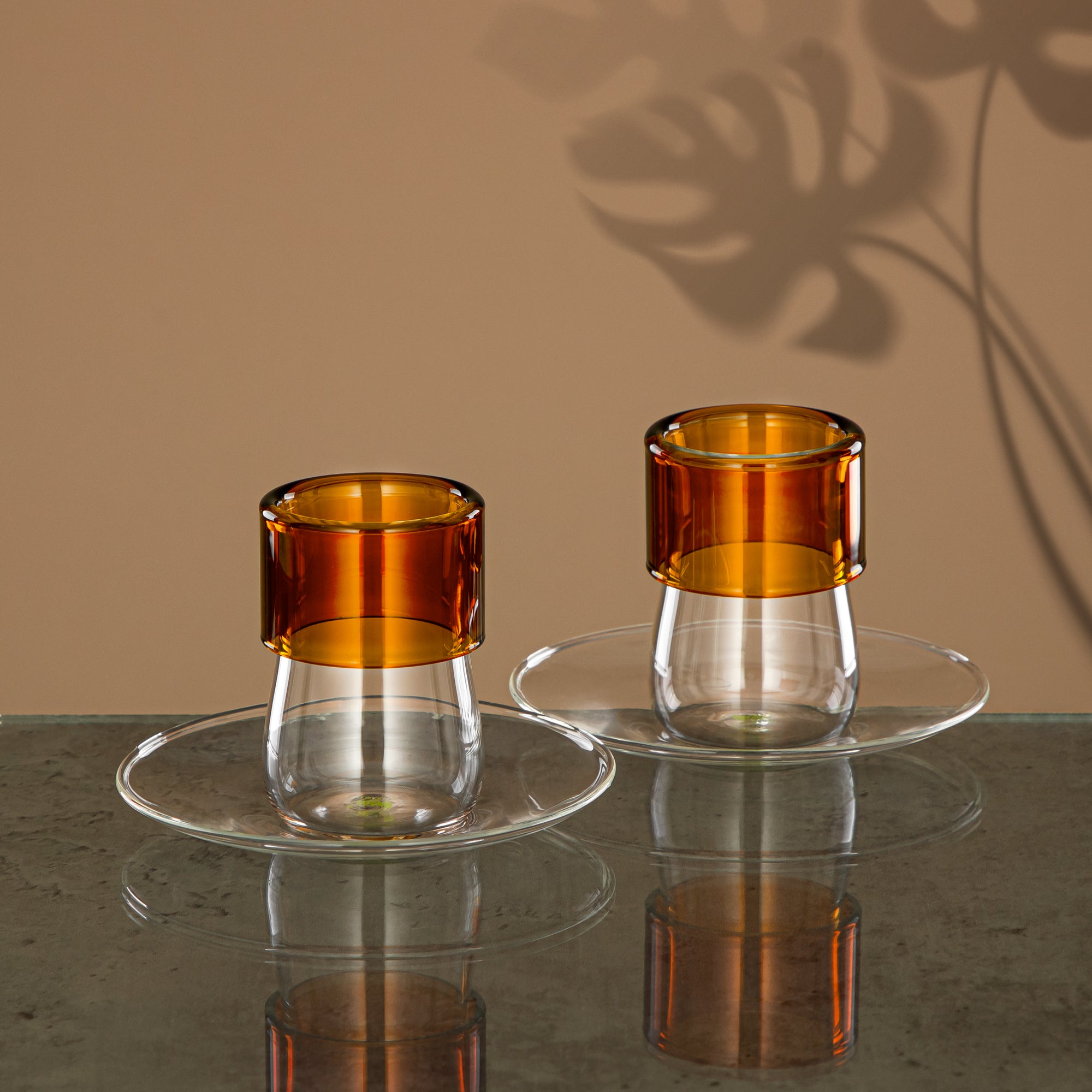 Almarjan Tea Set 6 Pieces, Borosilicate Glass, Clear & Amber (GLS0010140) - Modern Serveware