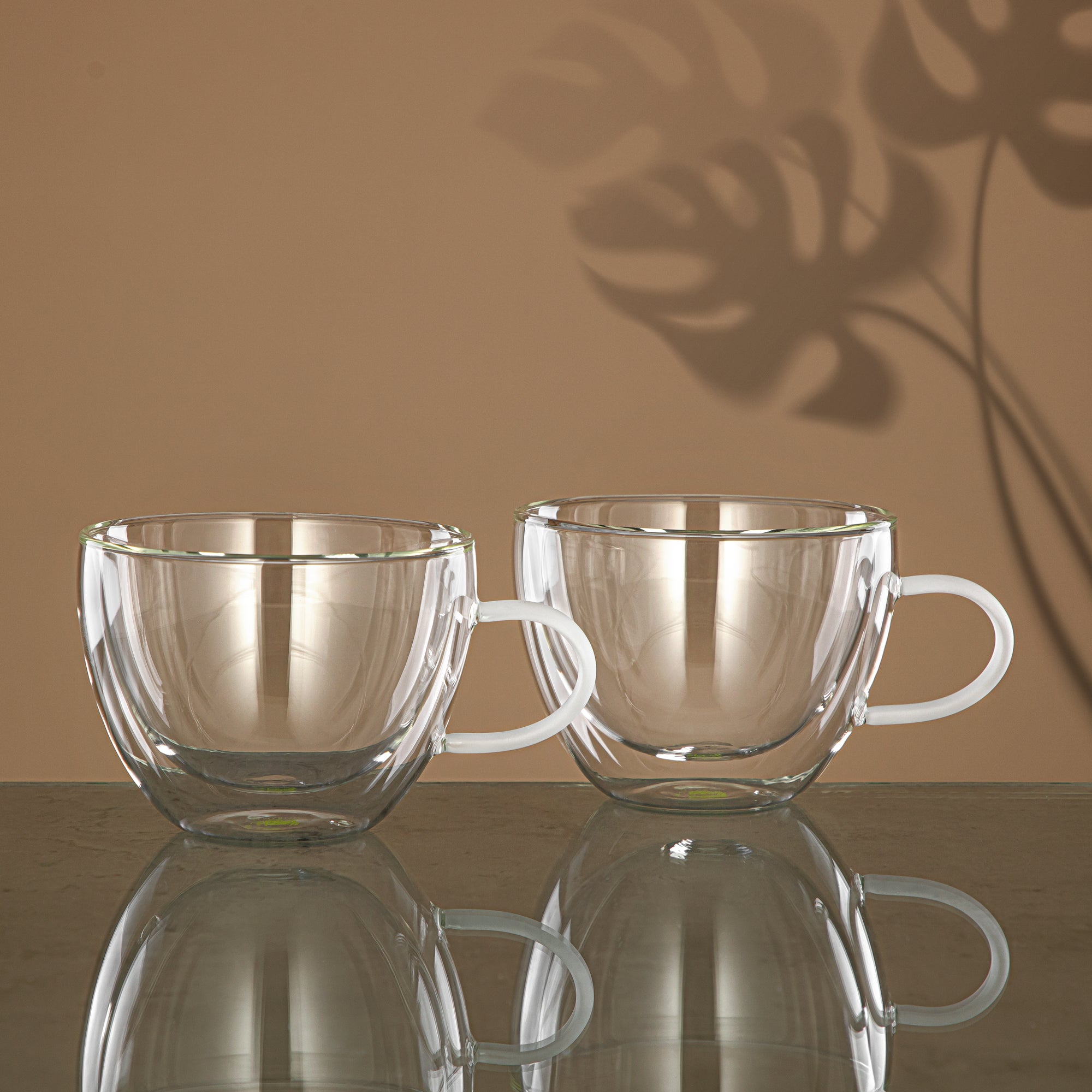 Almarjan Cappuccino Cup Set 2 Pieces, Double Wall Borosilicate Glass, 350ML, Clear & Frost (GLS0010161) - Elegant Serveware