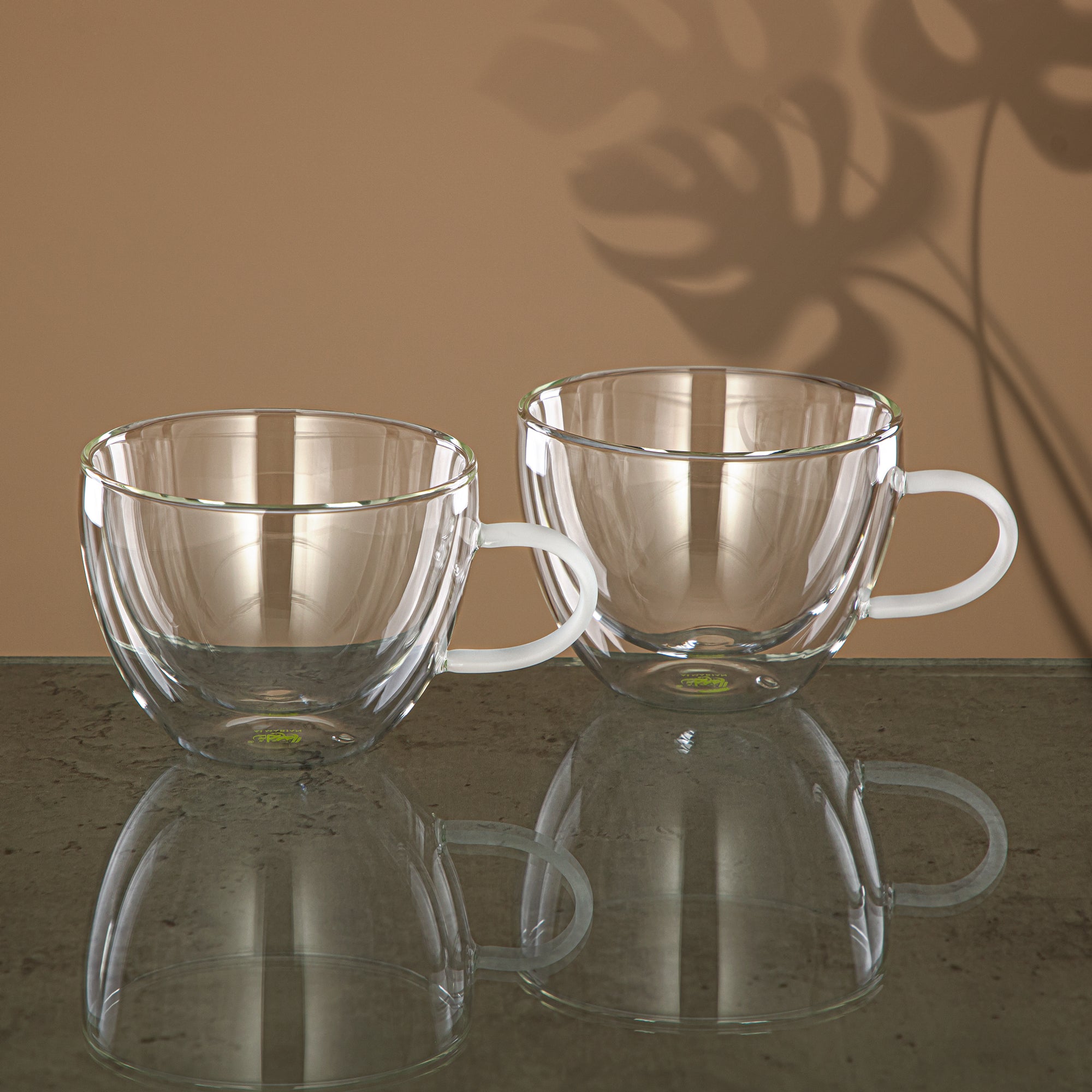 Almarjan Cappuccino Cup Set 2 Pieces, Double Wall Borosilicate Glass, 350ML, Clear & Frost (GLS0010161) - Elegant Serveware