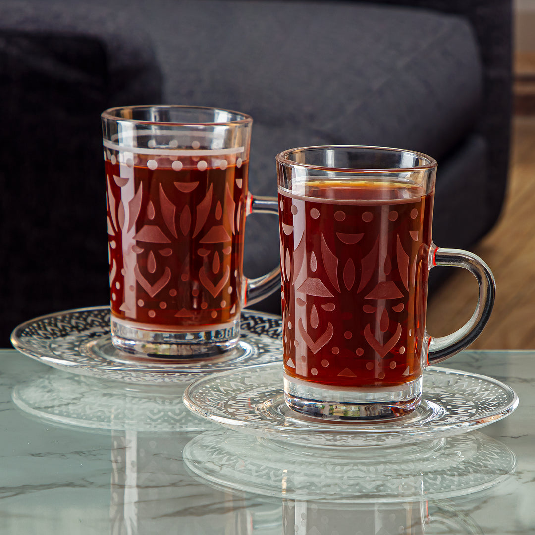 Almarjan 6 Pieces Folk Collection Glass Tea Cup - GLS2630002