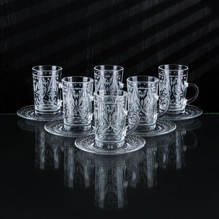 Almarjan 18 Pieces Folk Collection Glass Tea & Coffee Set - GLS2630003
