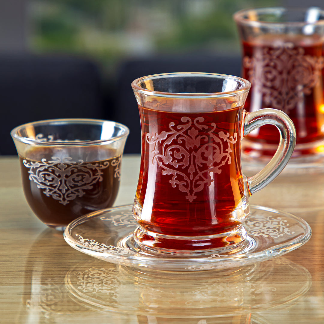 Almarjan 18 Pieces Arch Collection Glass Tea & Coffee Set - GLS2630006