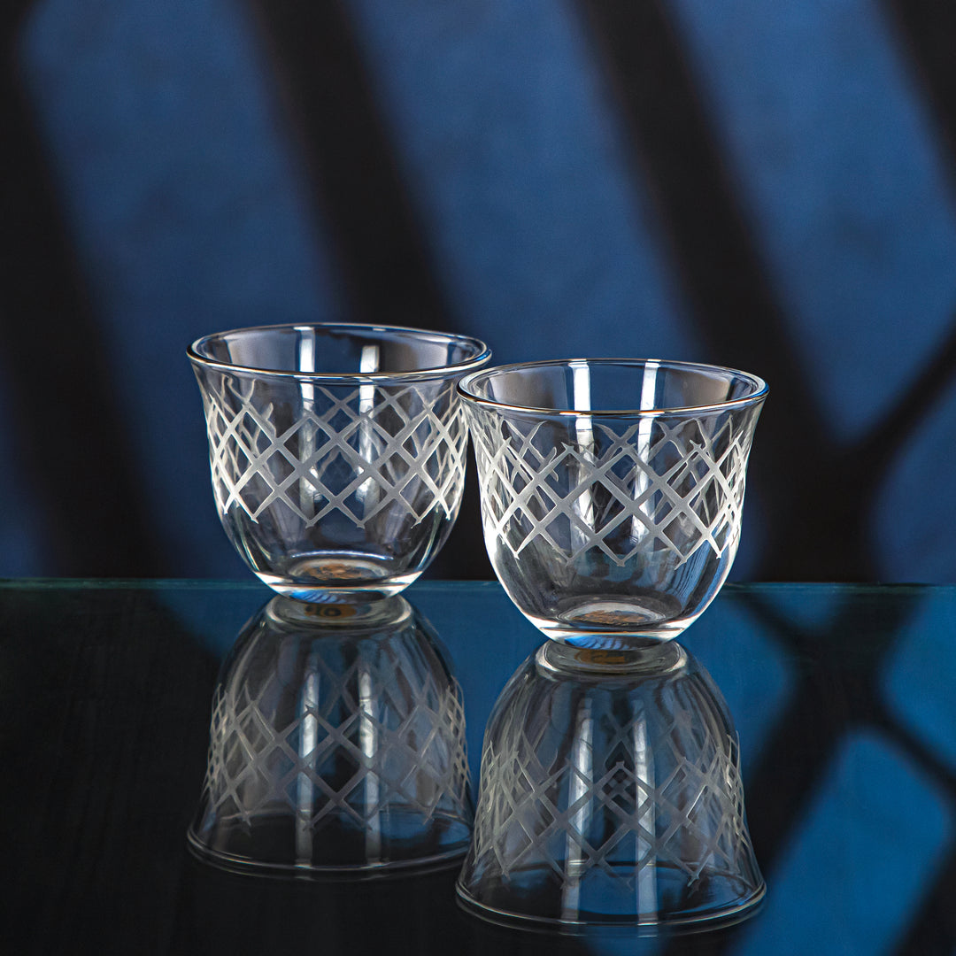 Almarjan 6 Pieces Diamond Collection Glass Cawa Cup With Silver Rim - GLS2630013