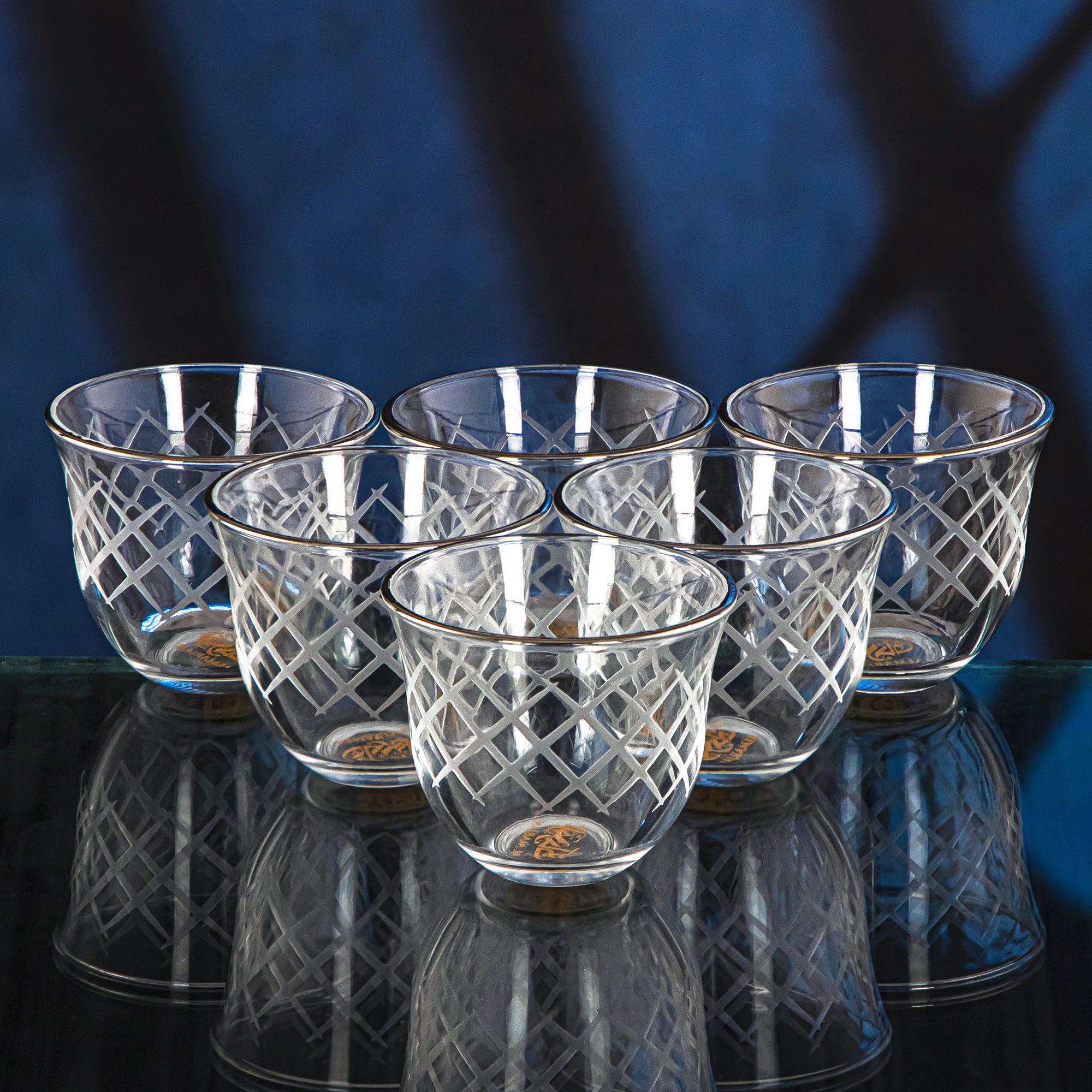 Almarjan 6 Pieces Diamond Collection Glass Cawa Cup With Silver Rim - GLS2630013