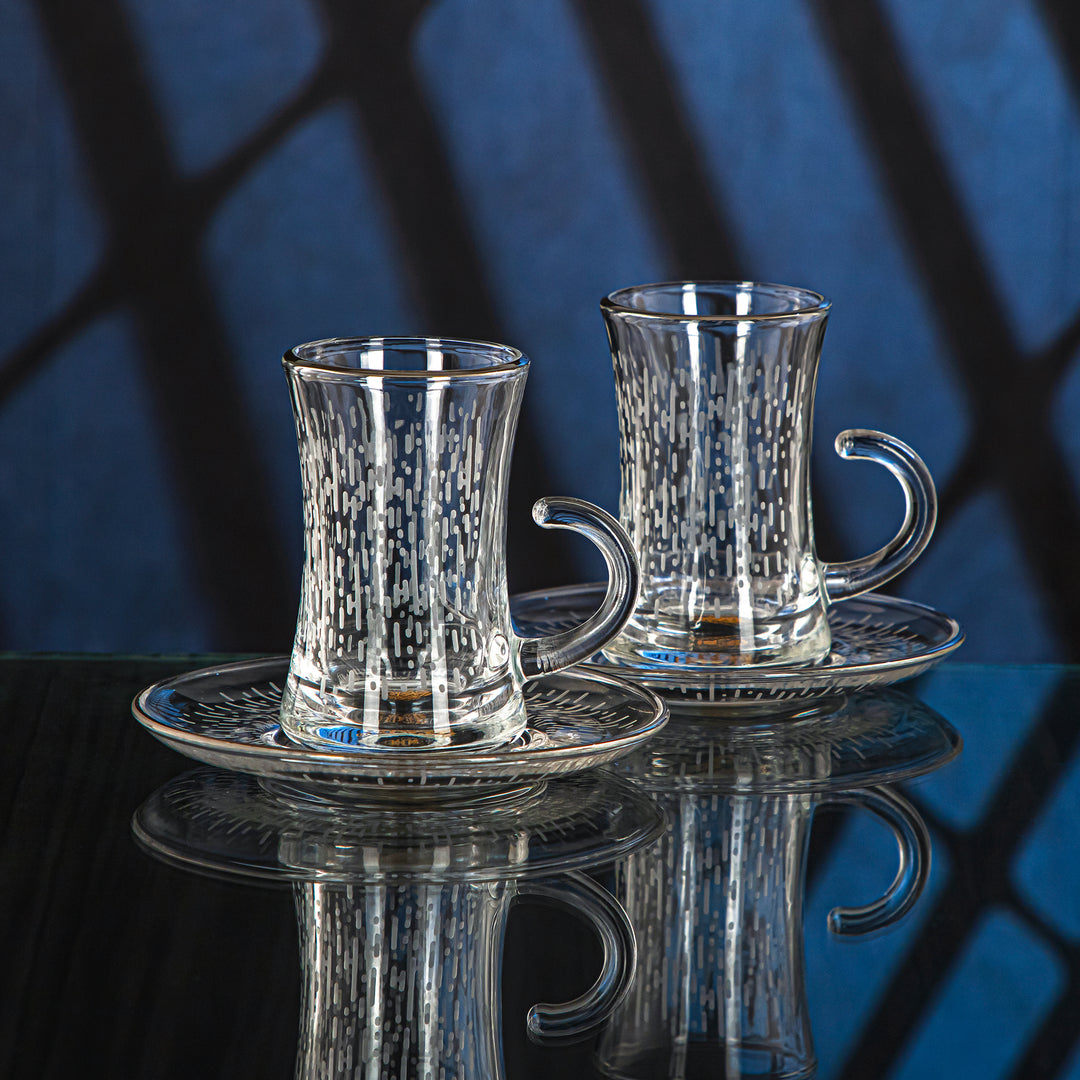 Almarjan 6 Pieces Luvia Collection Glass Tea Cup With Silver Rim - GLS2630020
