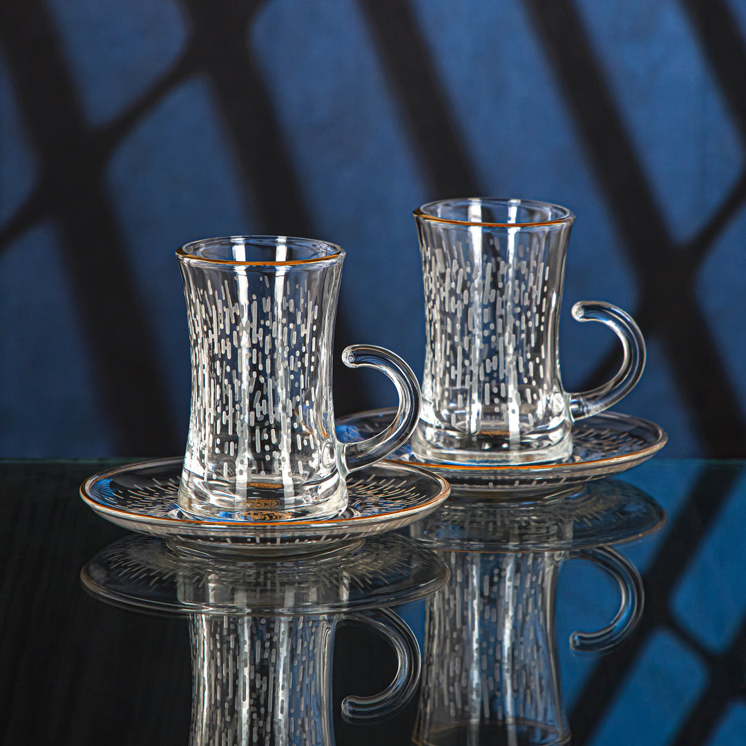 Almarjan 6 Pieces Luvia Collection Glass Tea Cup With Golden Rim - GLS2630023