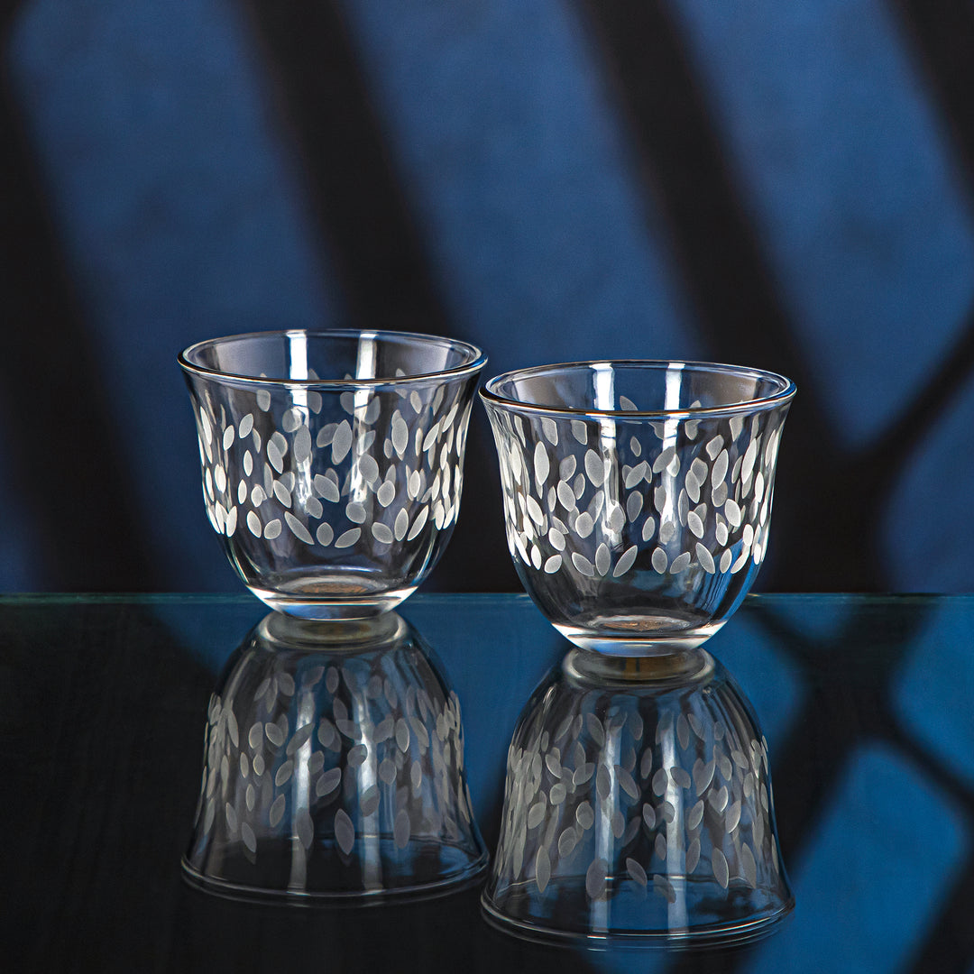 Almarjan 6 Pieces Leaf Collection Glass Cawa Cup With Silver Rim - GLS2630025