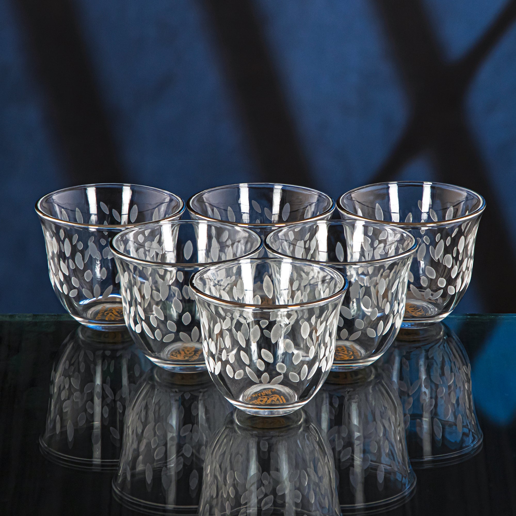 Almarjan 6 Pieces Leaf Collection Glass Cawa Cup With Silver Rim - GLS2630025