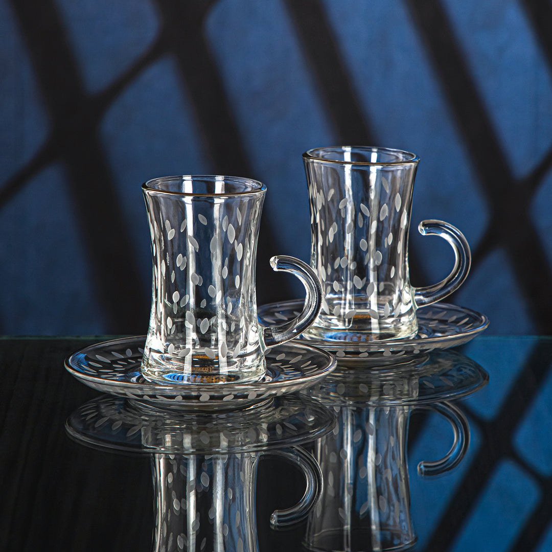 Almarjan 6 Pieces Leaf Collection Glass Tea Cup With Silver Rim - GLS2630026