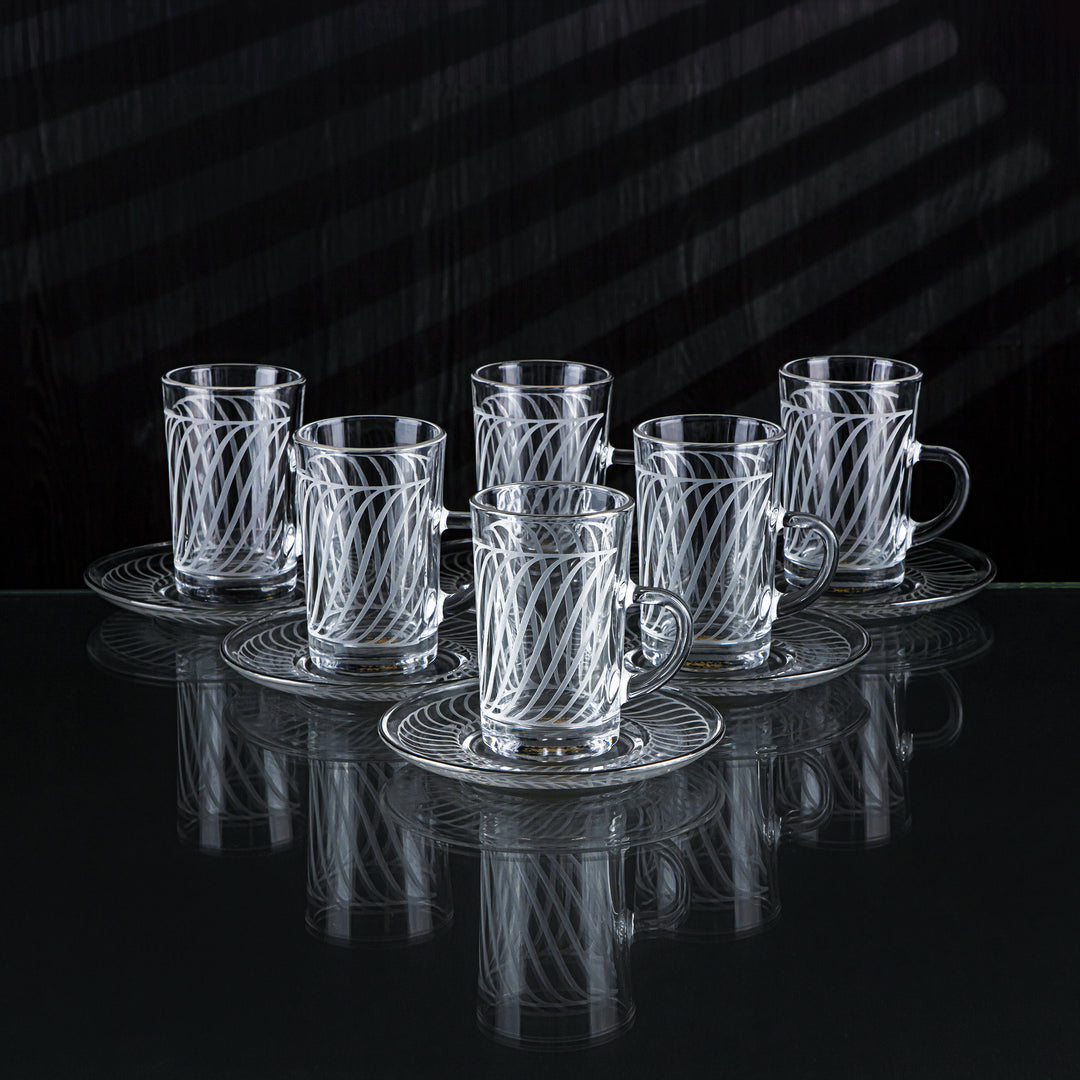 Almarjan 6 Pieces Wave Collection Glass Tea Cup With Silver Rim - GLS2630038