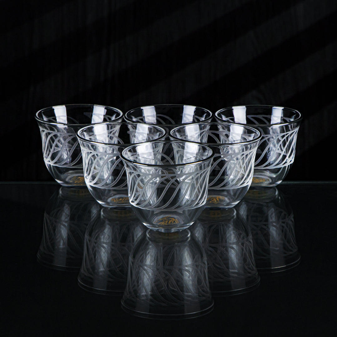 Almarjan 18 Pieces Wave Collection Glass Tea & Coffee Set With Silver Rim - GLS2630039
