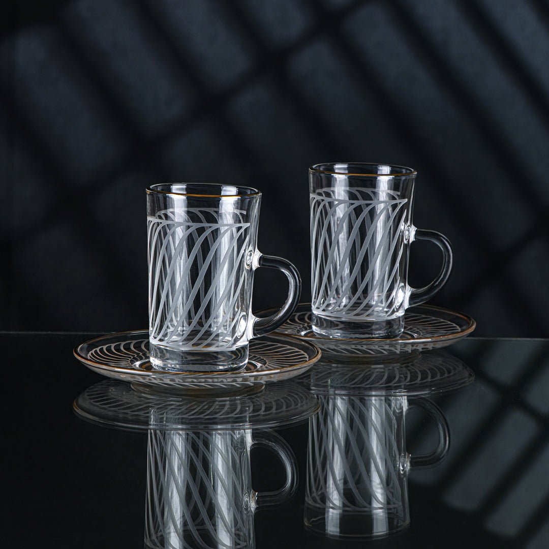 Almarjan 6 Pieces Wave Collection Glass Tea Cup With Golden Rim - GLS2630041