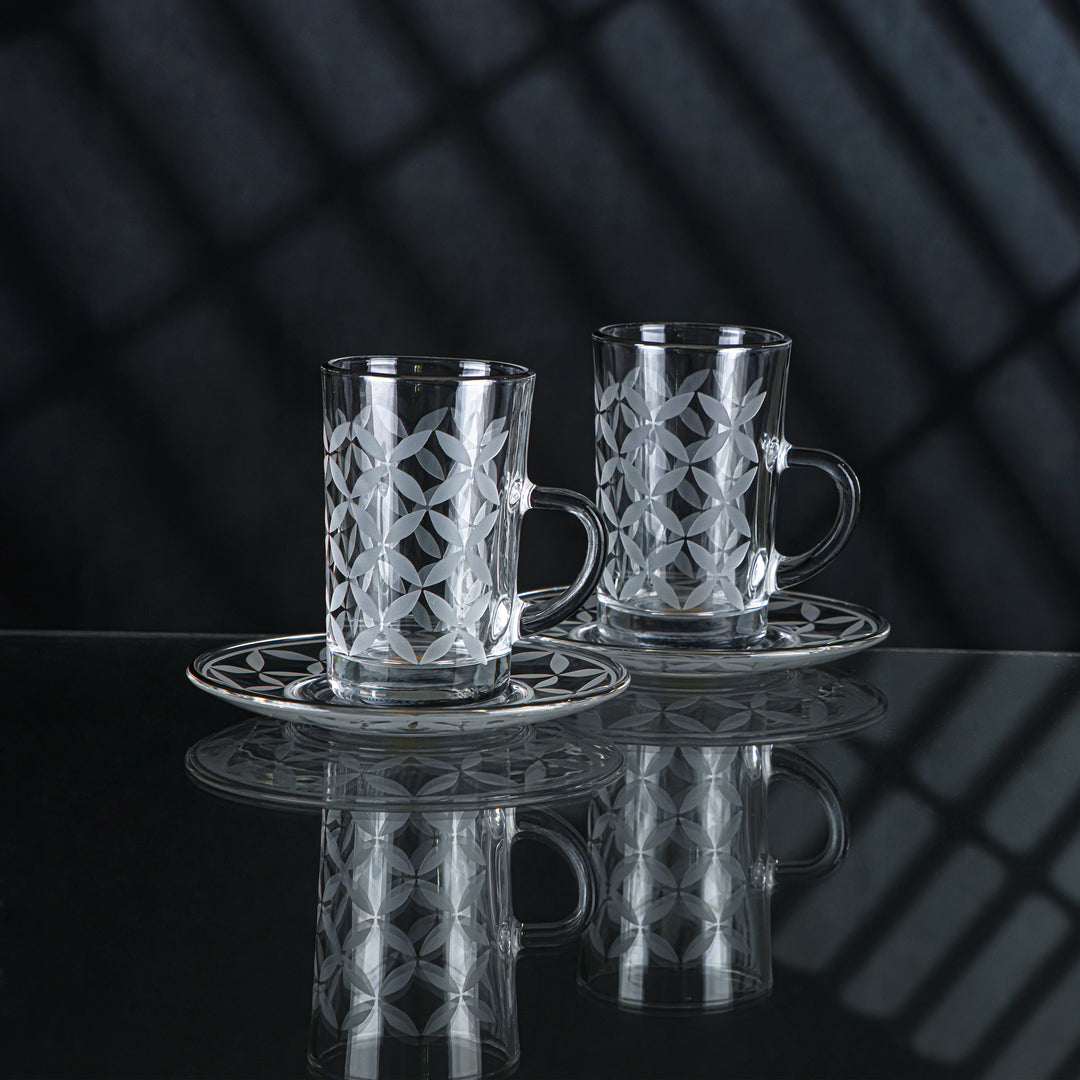 Almarjan 6 Pieces Crave Collection Glass Tea Cup With Silver Rim - GLS2630044