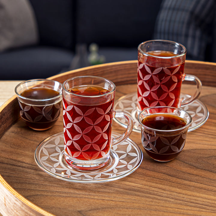 Almarjan 18 Pieces Crave Collection Glass Tea & Coffee Set With Silver Rim - GLS2630045